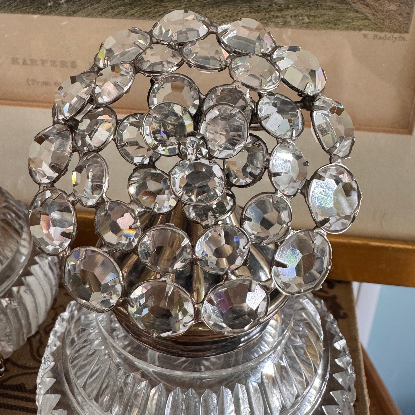 Art Deco Clear Multi Faceted Crystal Layered brooch
