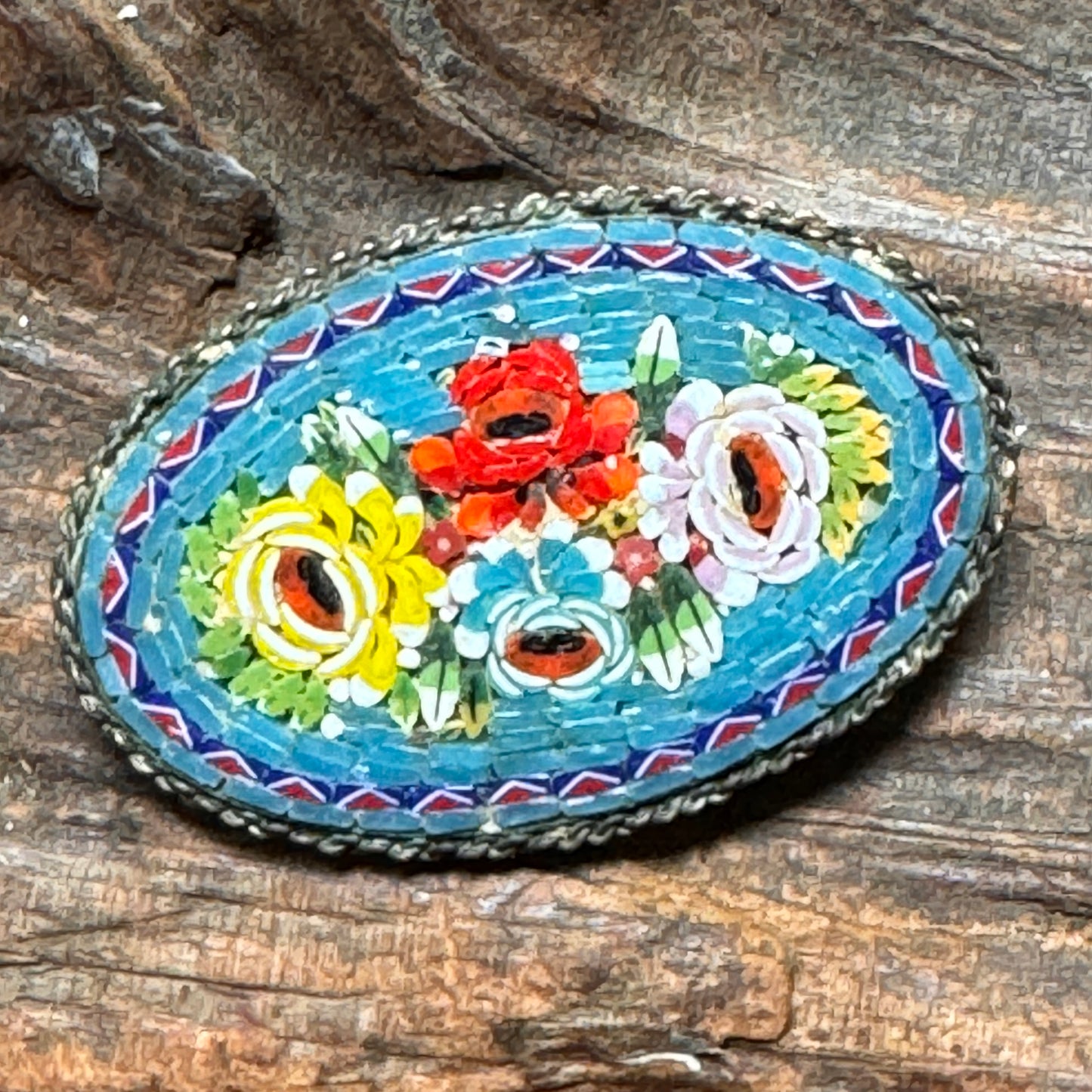 Vintage Italian Micromosaic Floral Pin