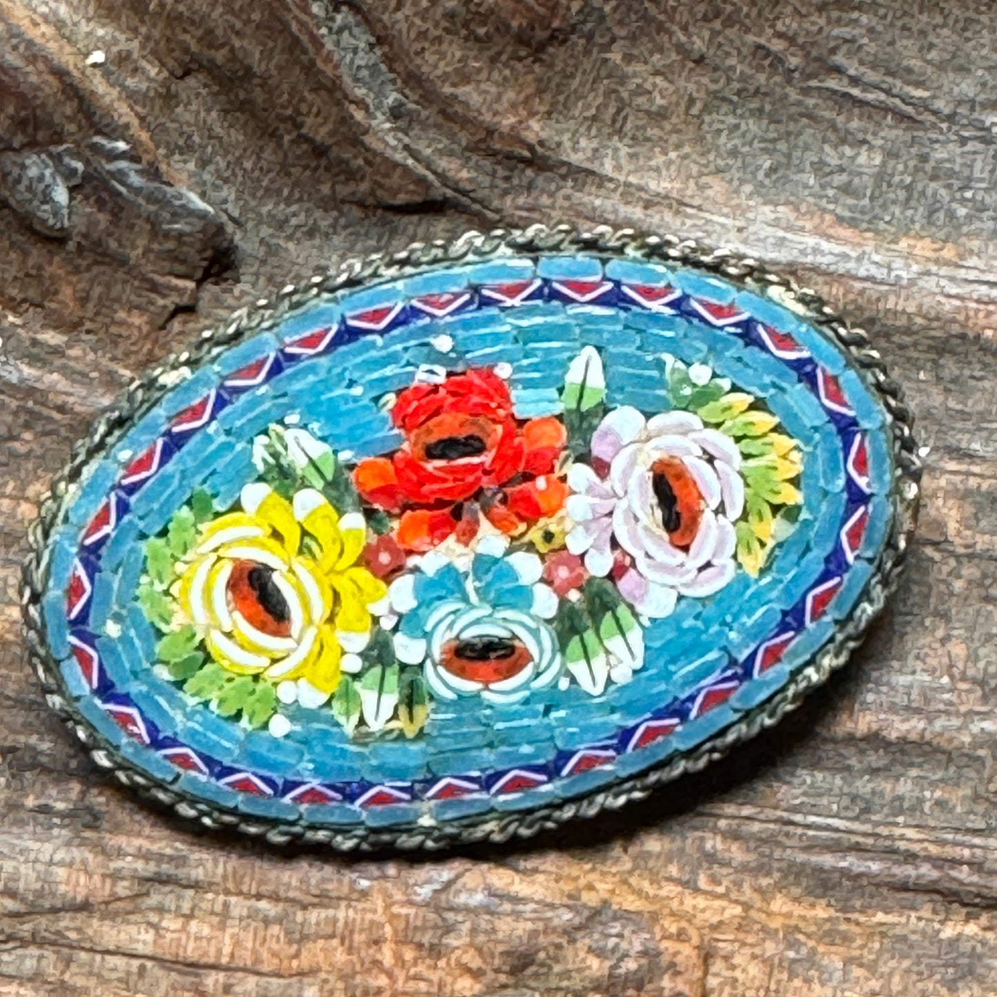 Vintage Italian Micromosaic Floral Pin