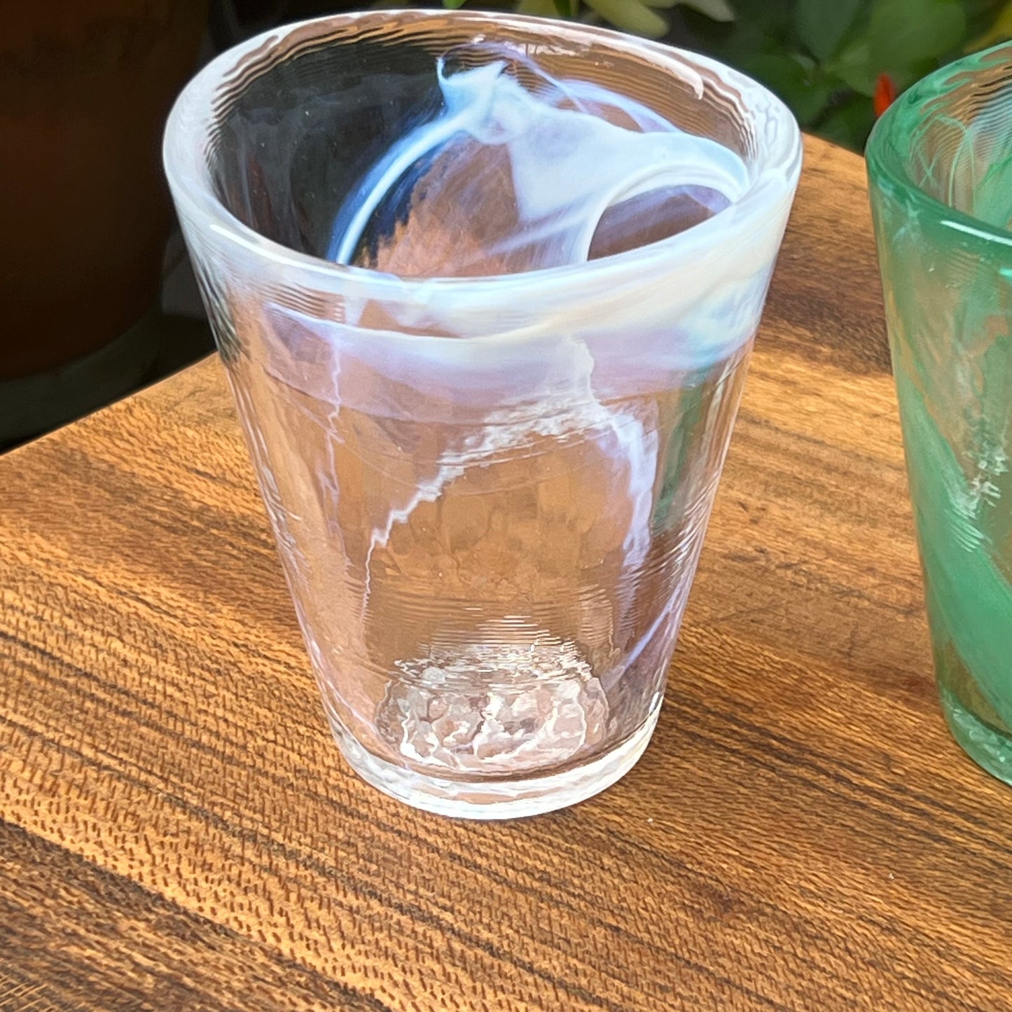 Two Kosta Boda Ulrica Hydman Vallien Soft White and Soft Green Tumblers