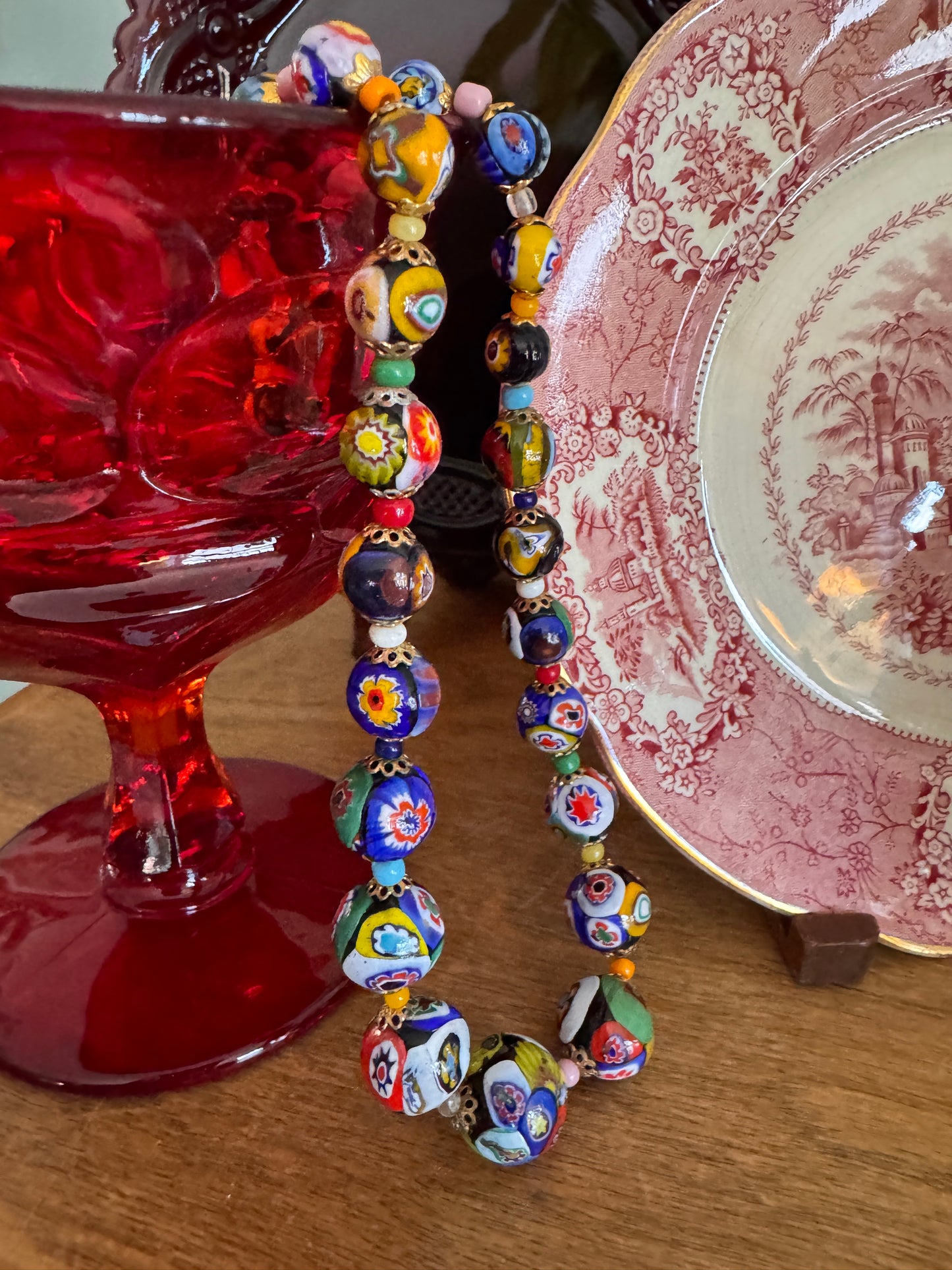 Vintage Venetian Murano Millefiori Graduated Bead Necklace