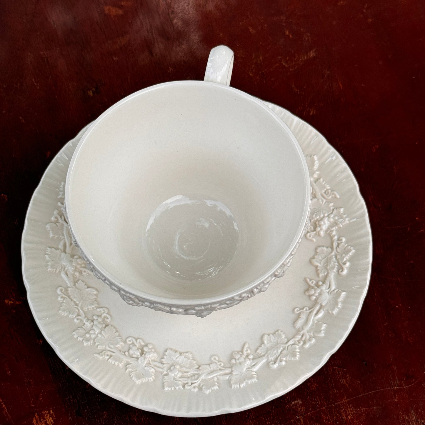 Wedgwood Etruria Barlaston Embossed Queensware Cup & Saucer