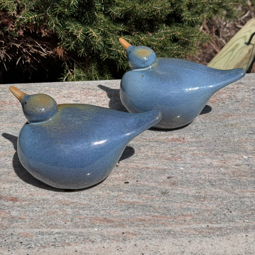 Pair of Blue Pottery Birds
