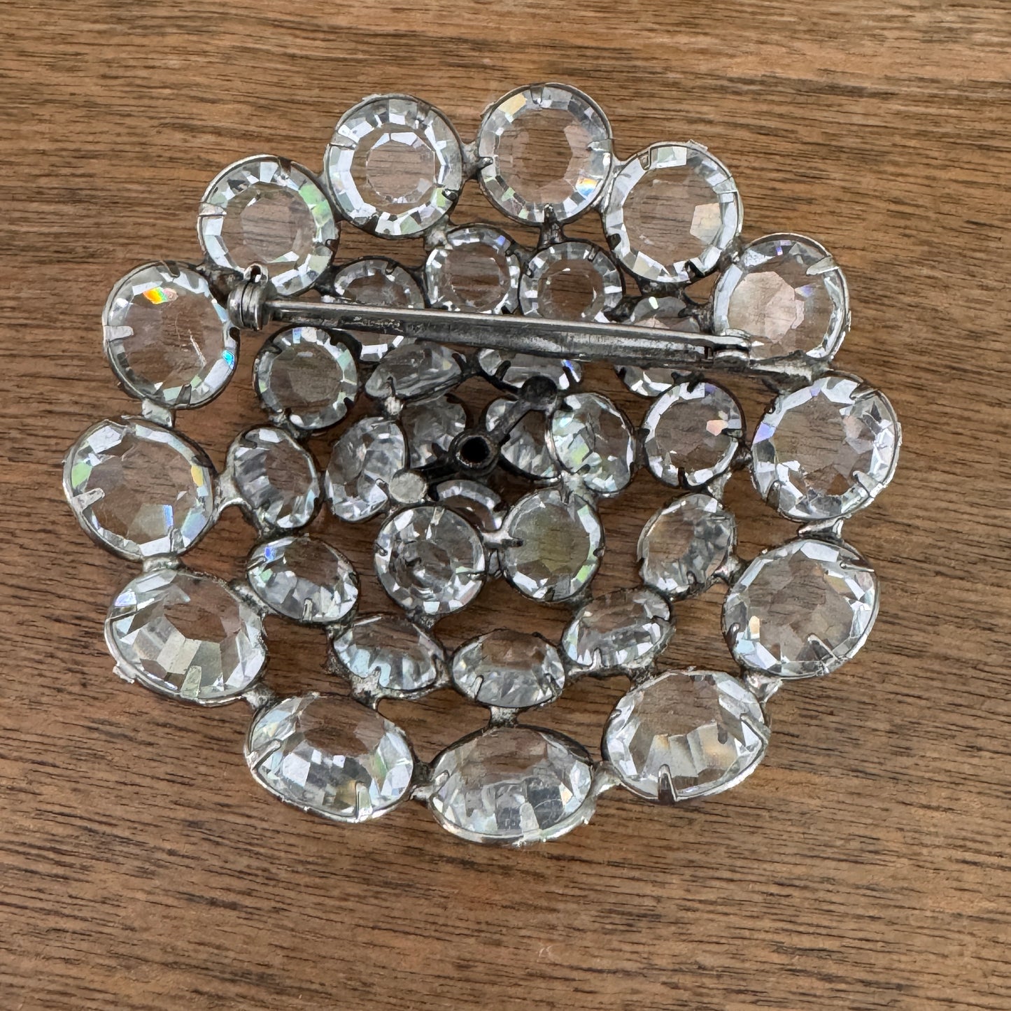 Art Deco Clear Multi Faceted Crystal Layered brooch