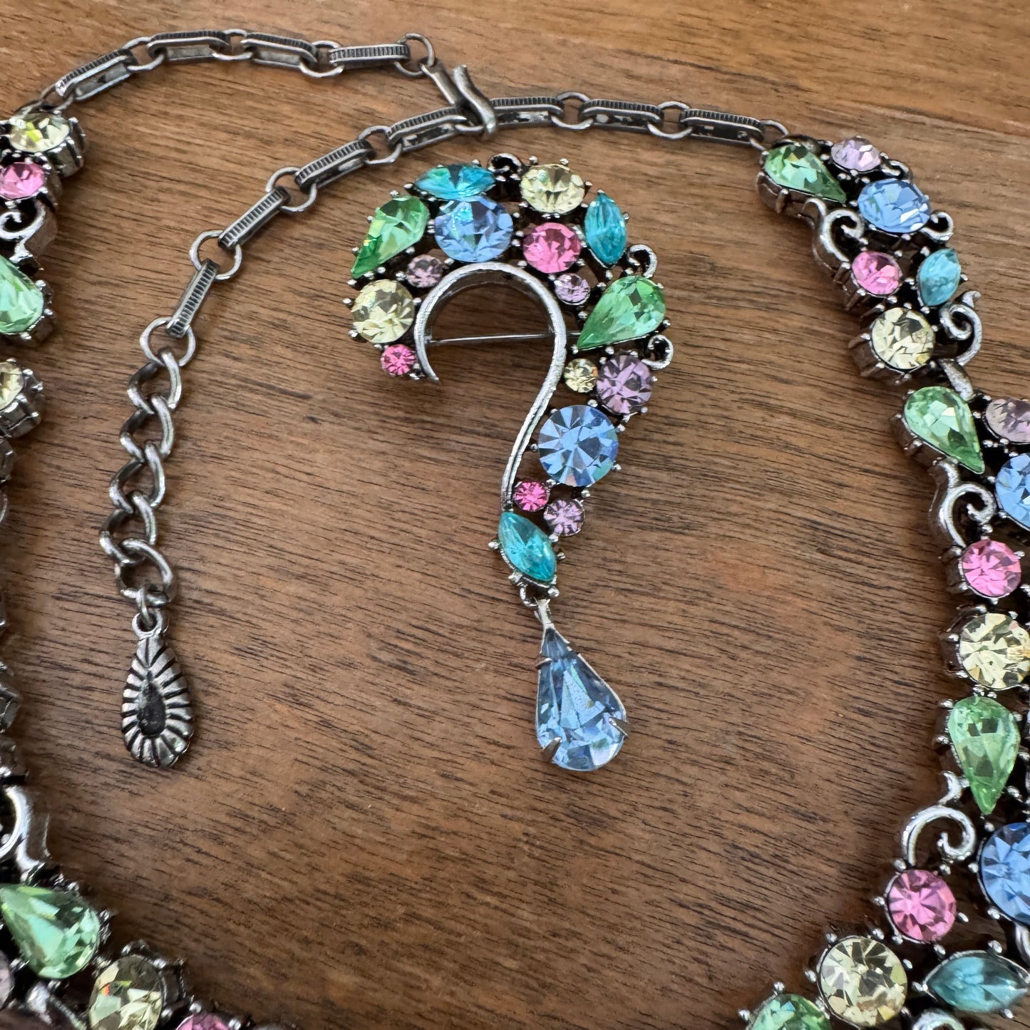 Vintage Lisner Pastel Rhinestone Necklace and Pin Set