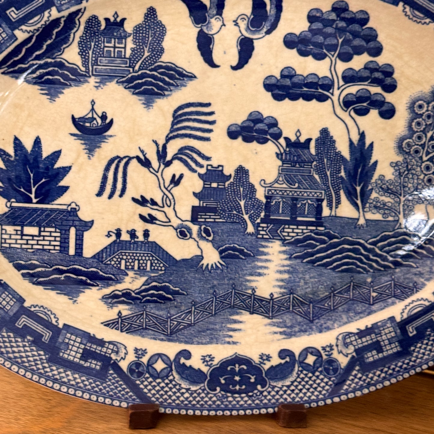 Two Canton Blue Willow Japanese Oval Serving Plates & Ridgways English Creamer