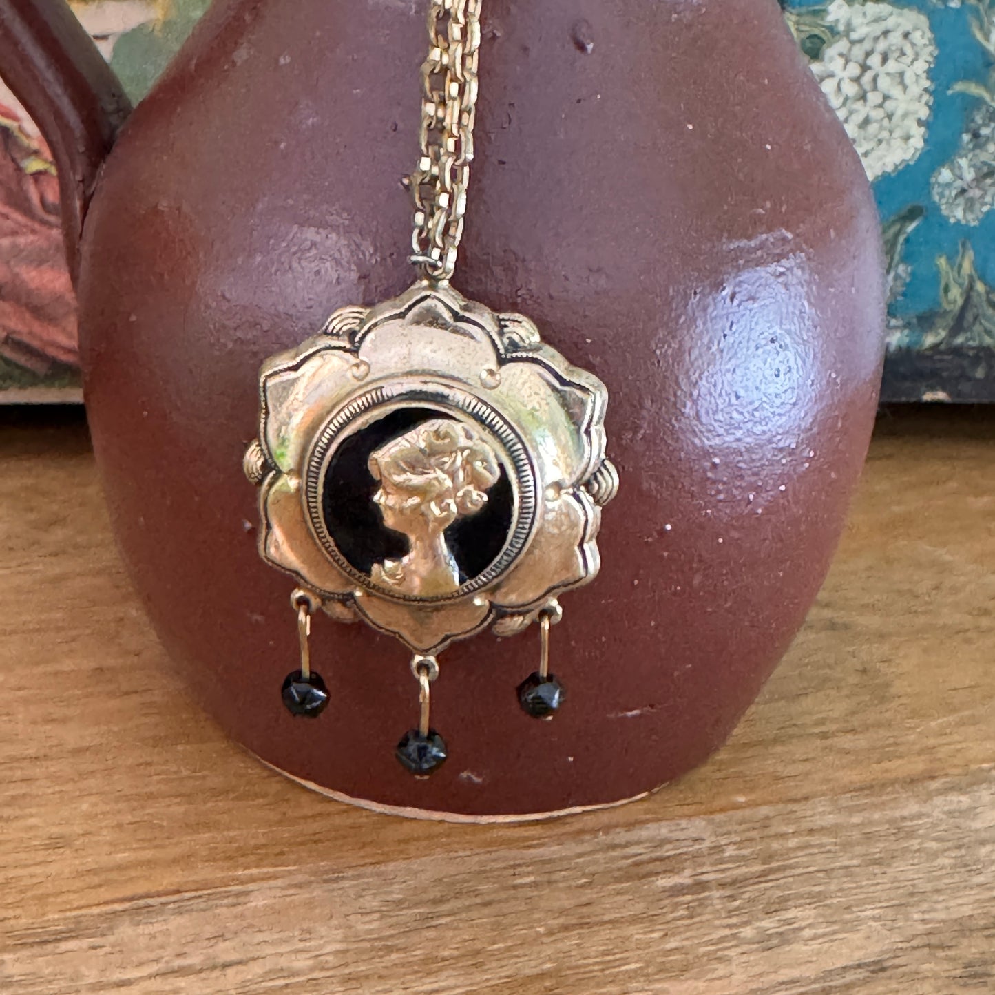 Art Nouveau Enamel Cameo Pendant Necklace