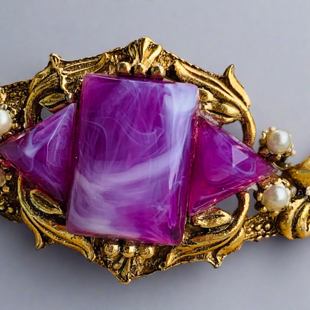 Vintage Selro Sellini Purple & White Plastic Cabochon Bracelet