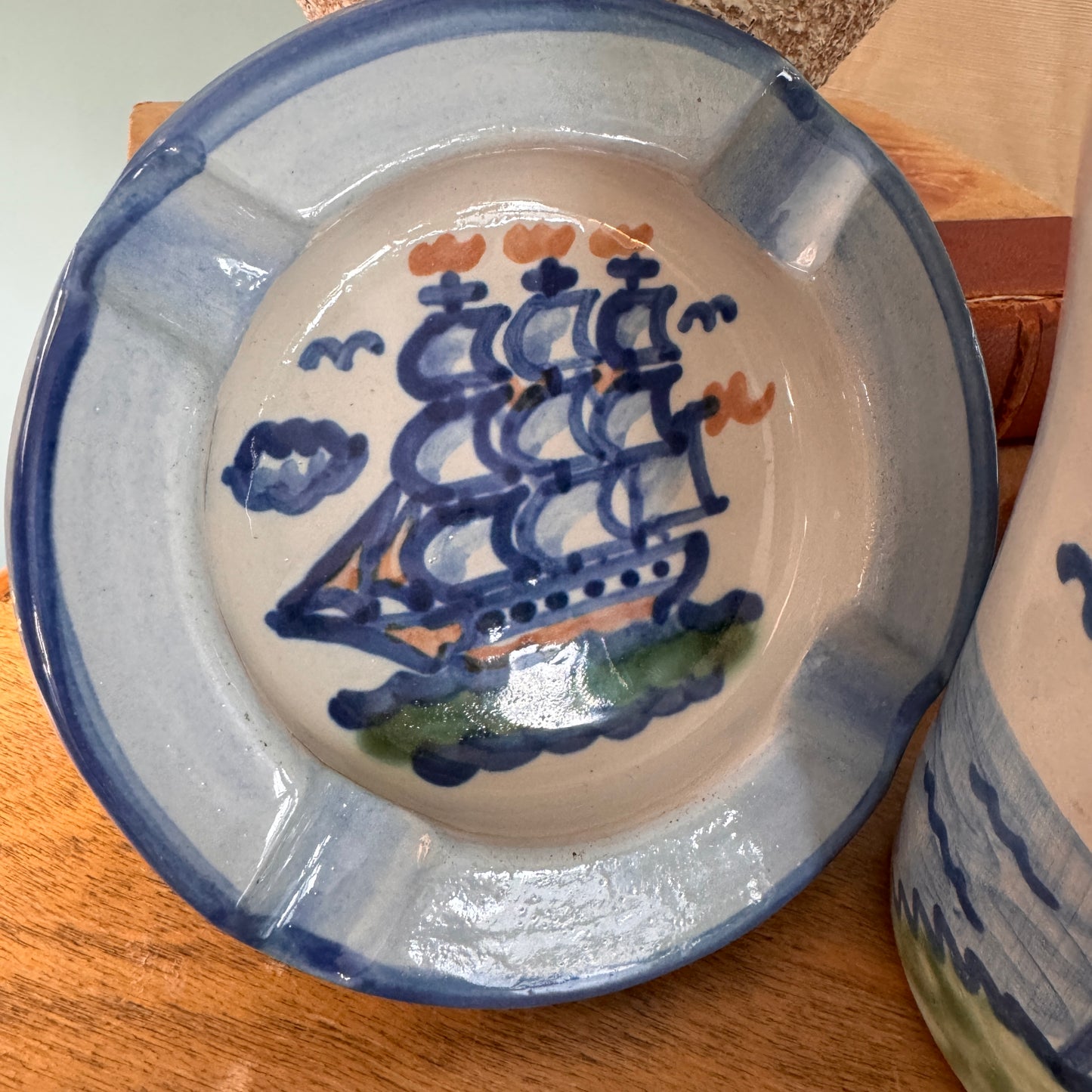 Vintage MA Hadley Pottery Tall Ship Ash Tray