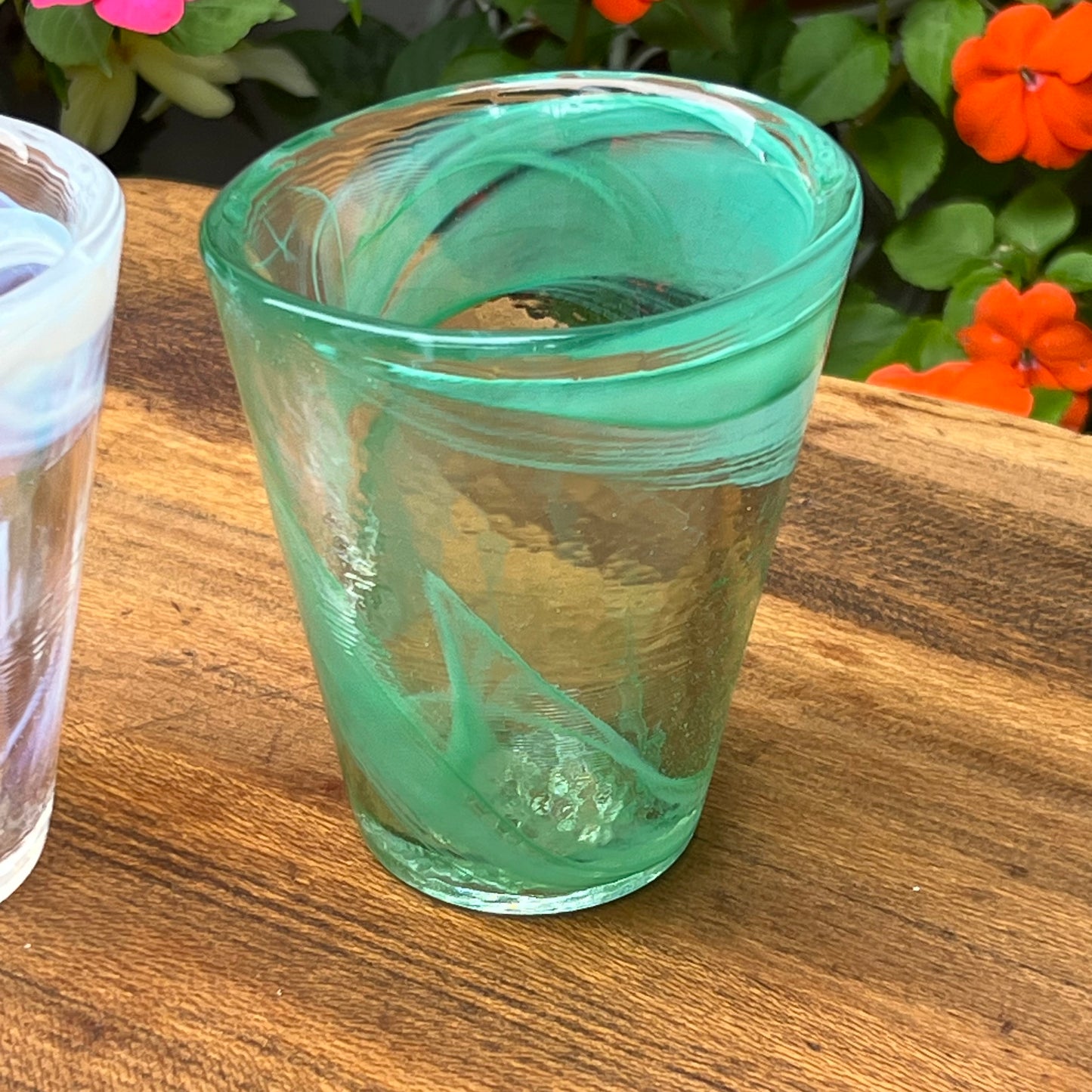 Two Kosta Boda Ulrica Hydman Vallien Soft White and Soft Green Tumblers