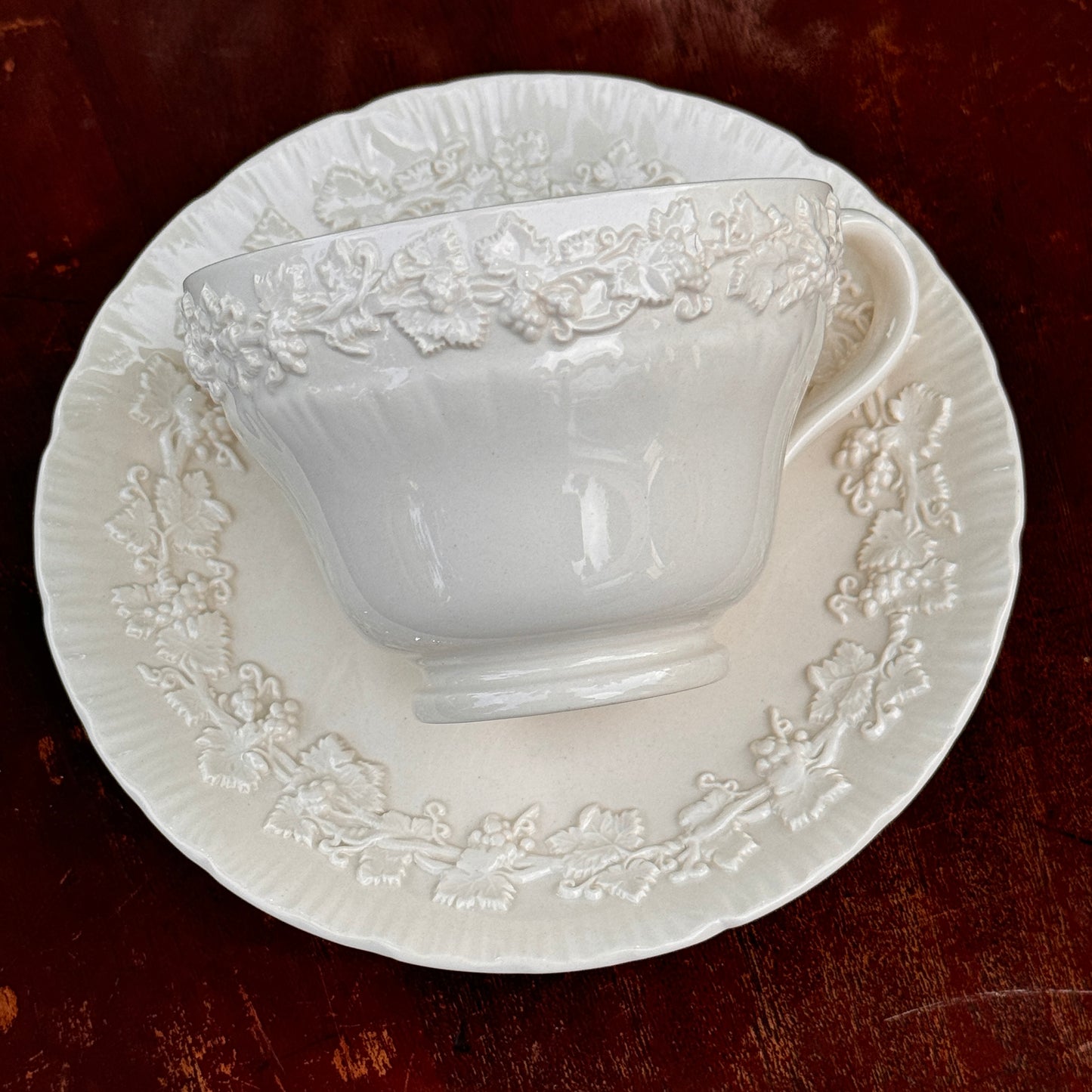 Wedgwood Etruria Barlaston Embossed Queensware Cup & Saucer