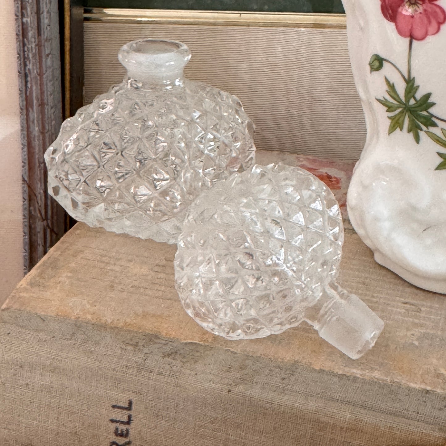 Vintage Diamond Pattern Glass Perfume Bottle and Stopper