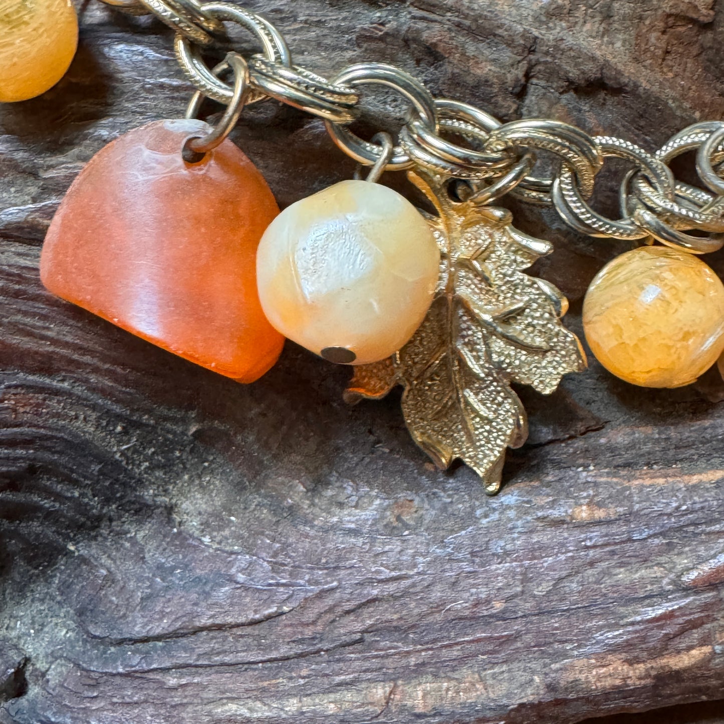 Vintage Chunky Apricot & Soft Peach Lucite Charm Bracelet
