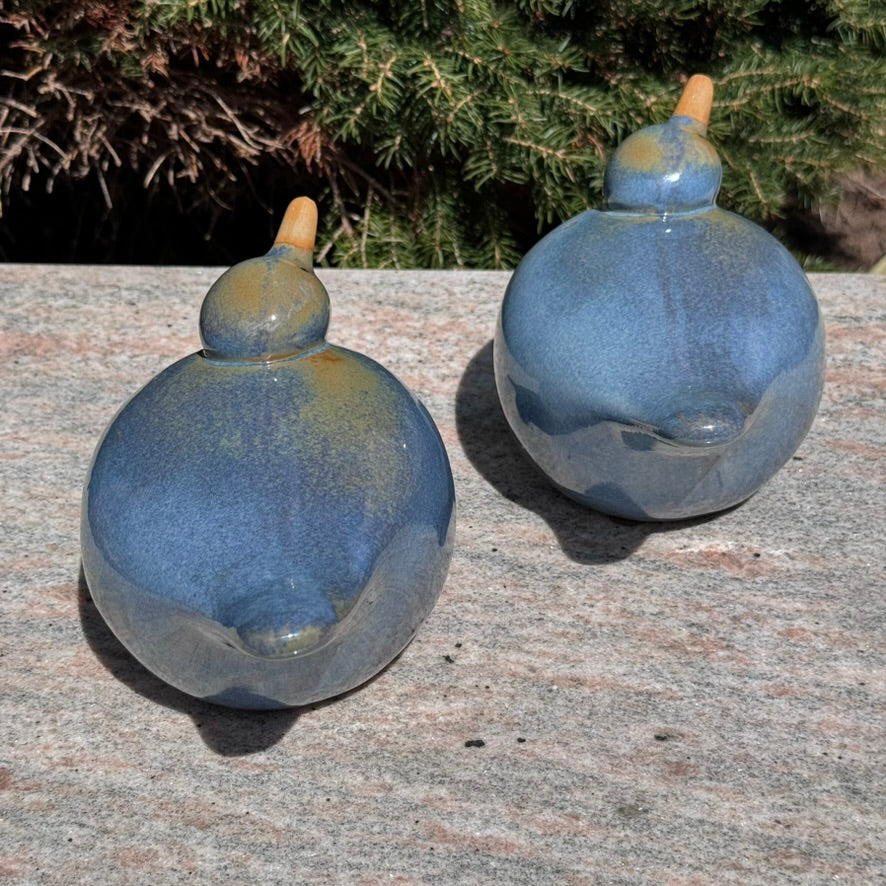 Pair of Blue Pottery Birds
