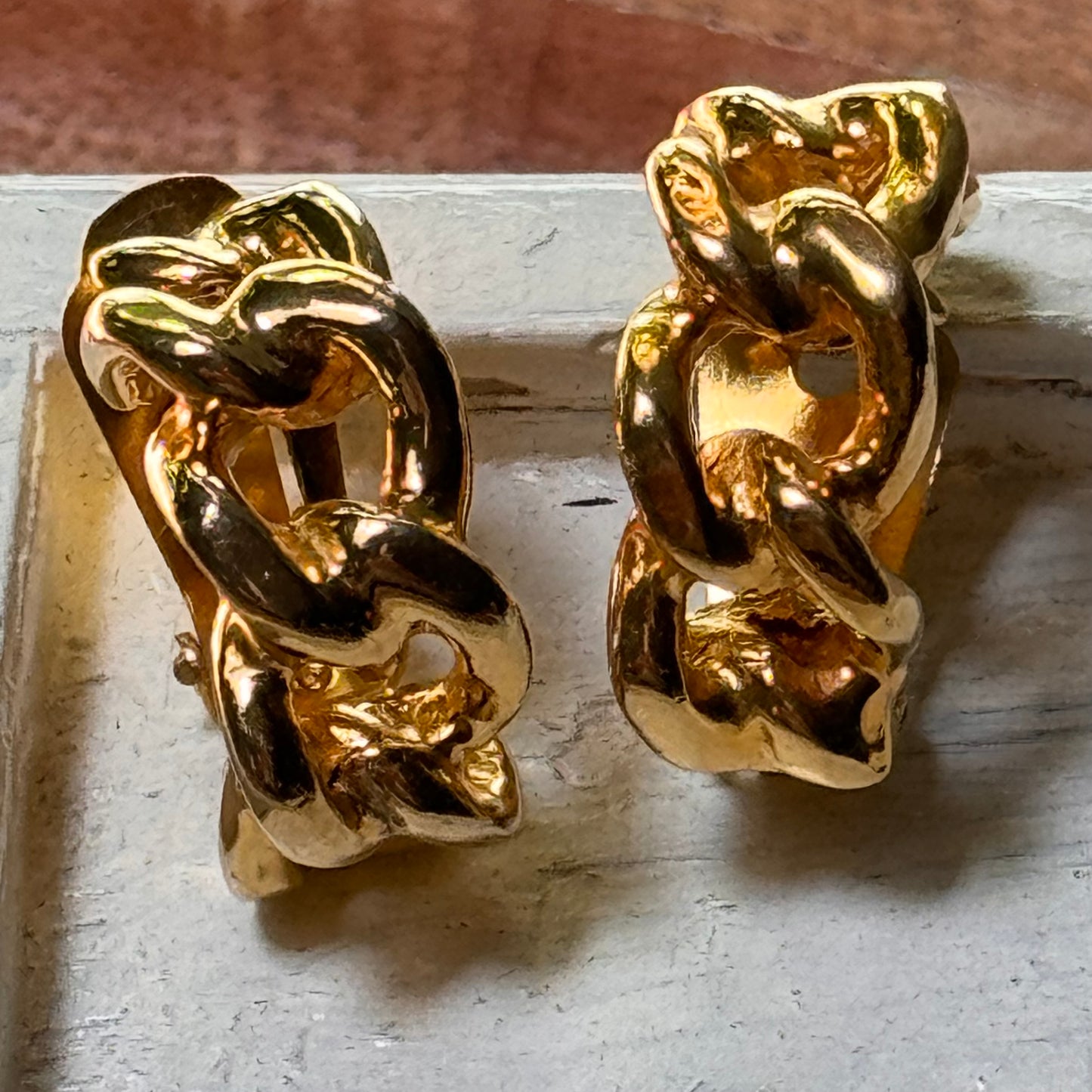 Vintage YSL Yves Saint Laurent Gold Tone Metal Chain Earrings