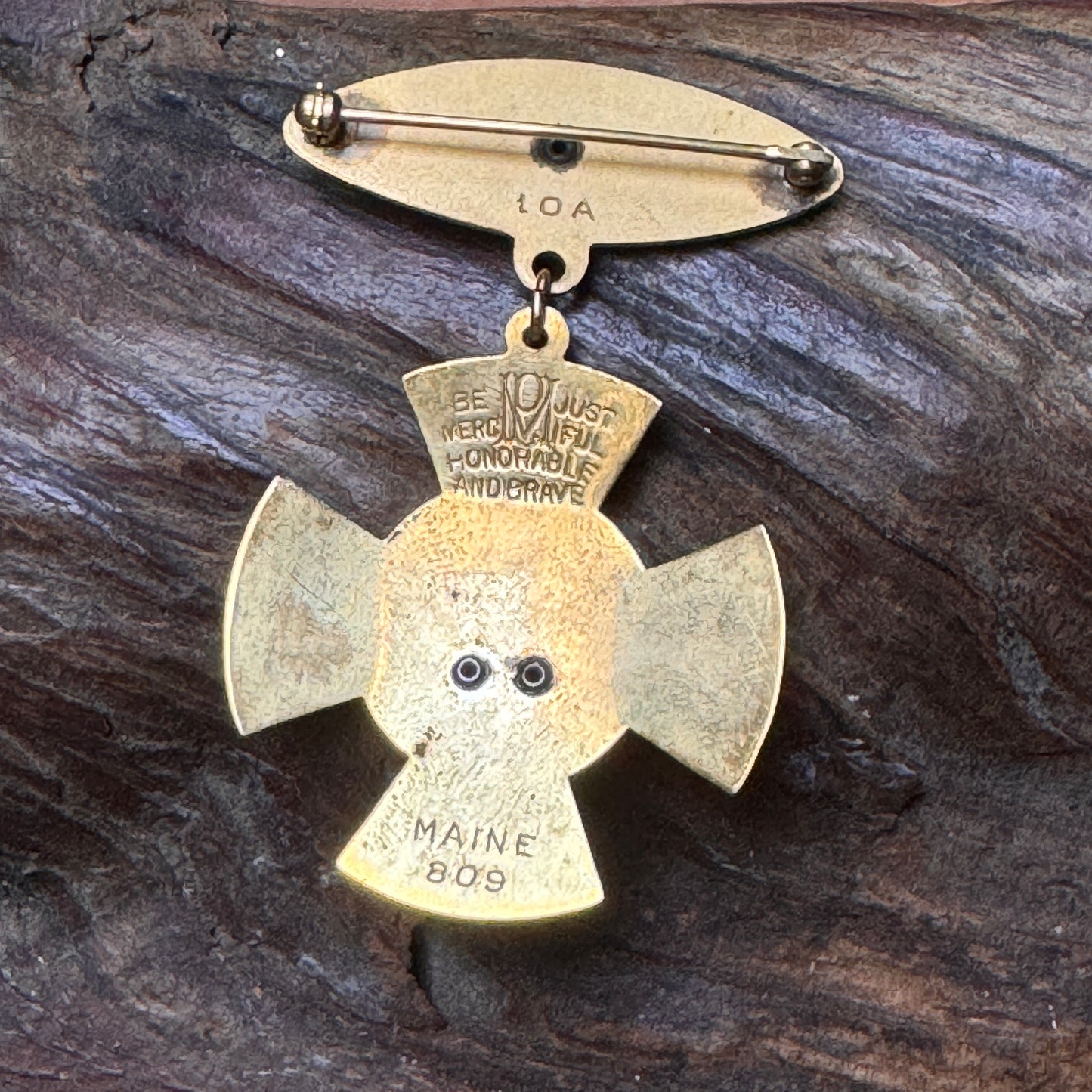Antique Rebekah Lodge Patriarchs Chivalryn IOOF Brass Enamel Pin & Case