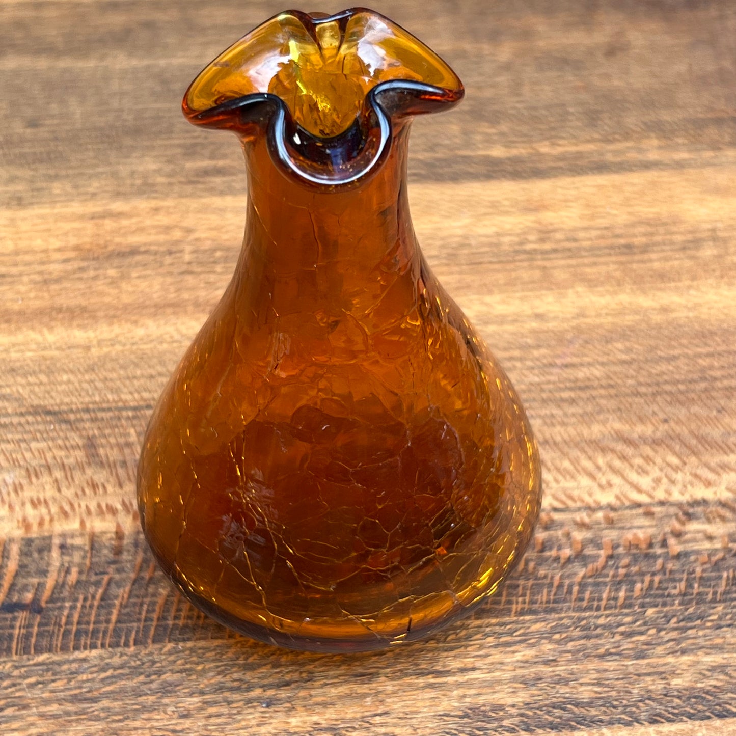 Vintage Pilgrim Amber Crackle Glass Pitcher Vase