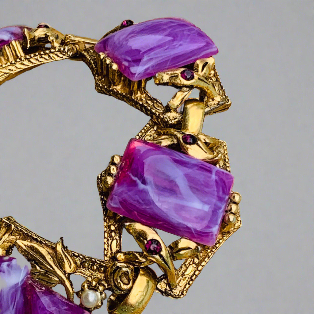 Vintage Selro Sellini Purple & White Plastic Cabochon Bracelet