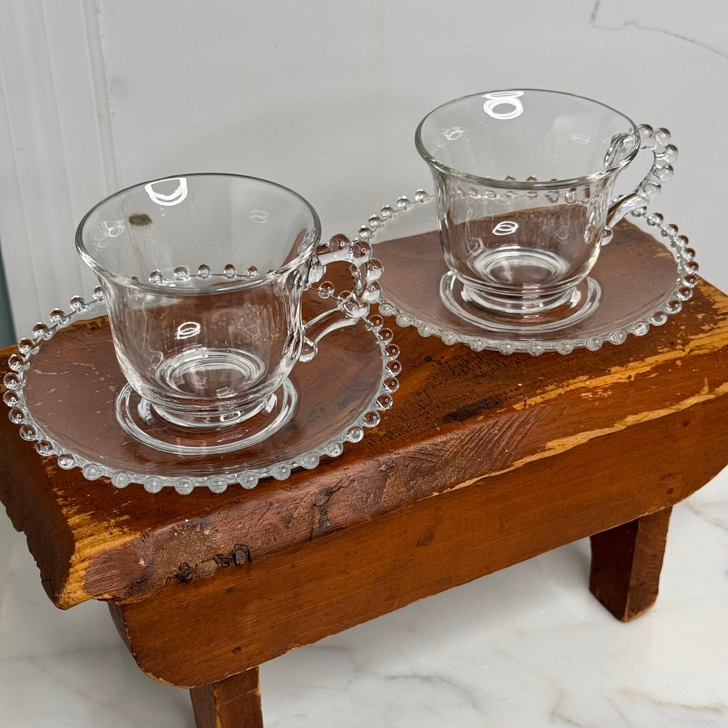 Eight Imperial Glass Candlewick Cups and Saucers