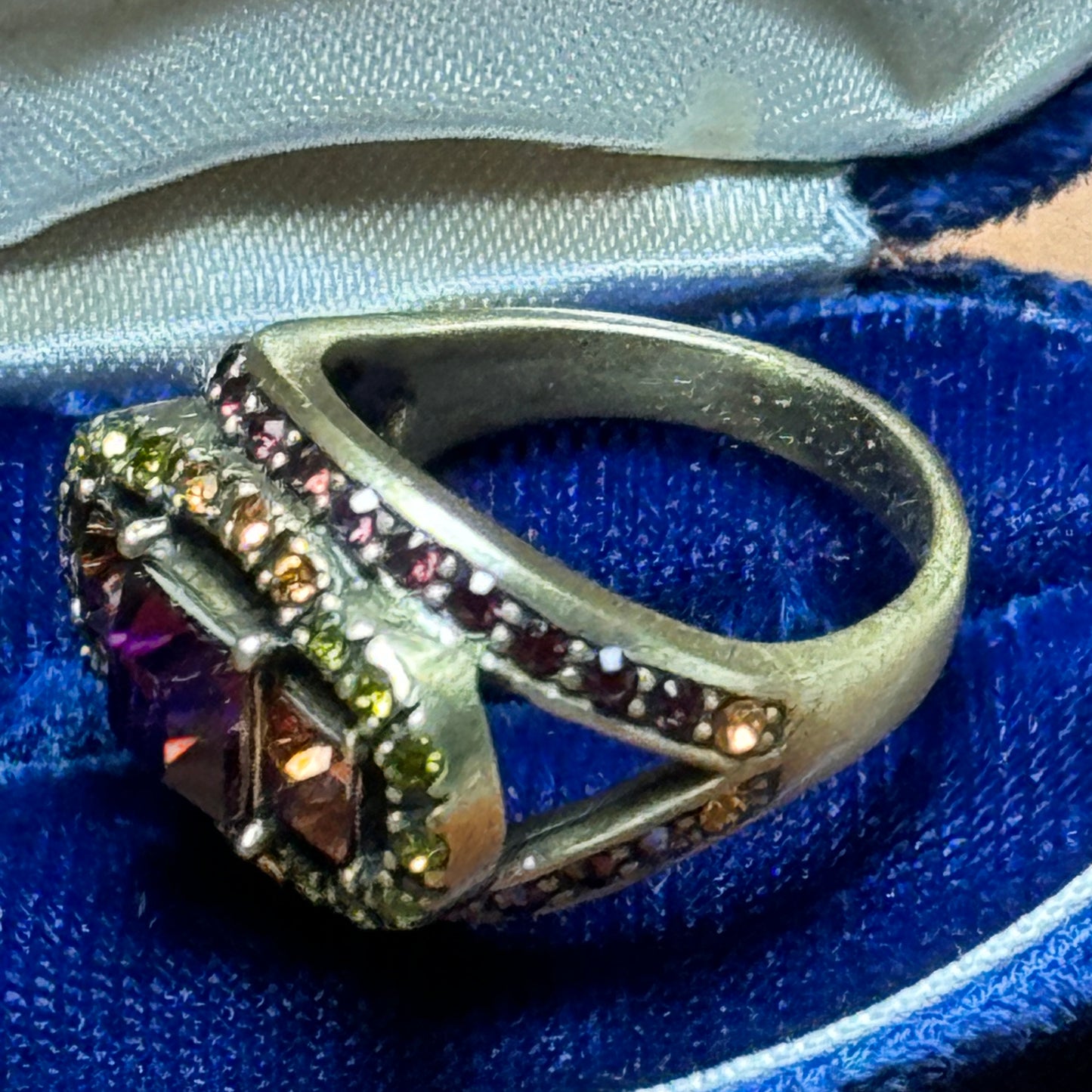 Heidi Daus Amethyst, Amber, Einite Pink Swarovski Crystal Ring Size 8