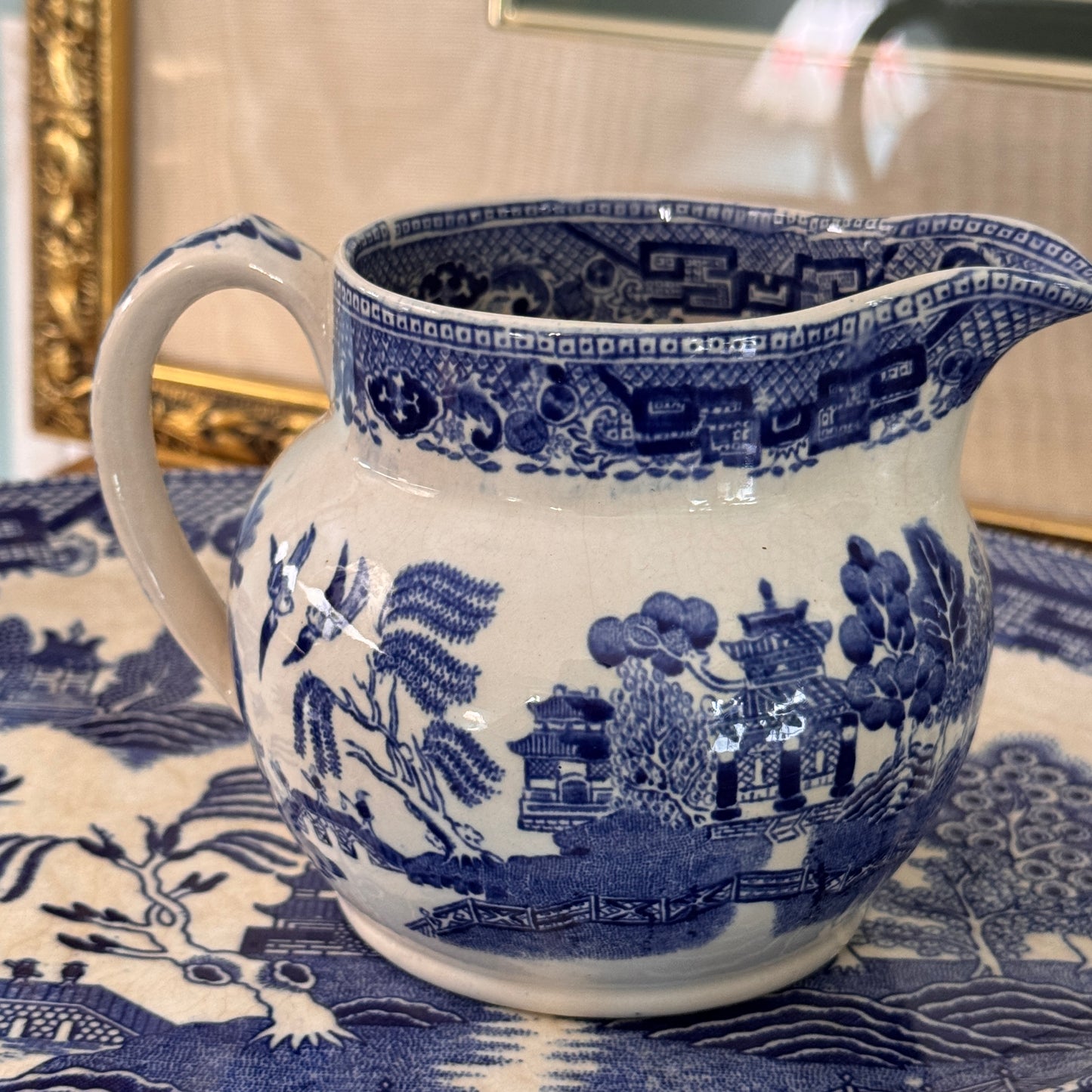 Two Canton Blue Willow Japanese Oval Serving Plates & Ridgways English Creamer
