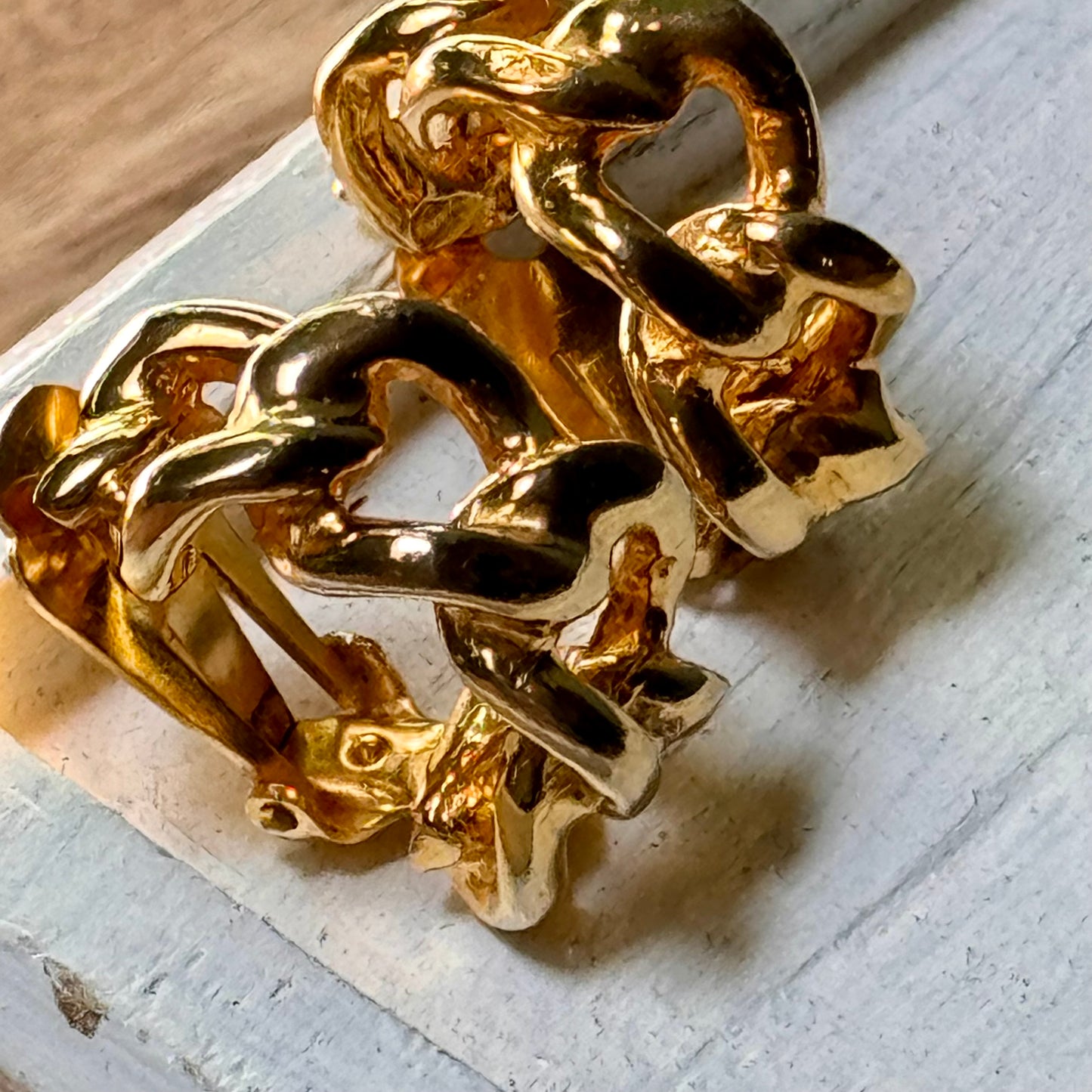 Vintage YSL Yves Saint Laurent Gold Tone Metal Chain Earrings