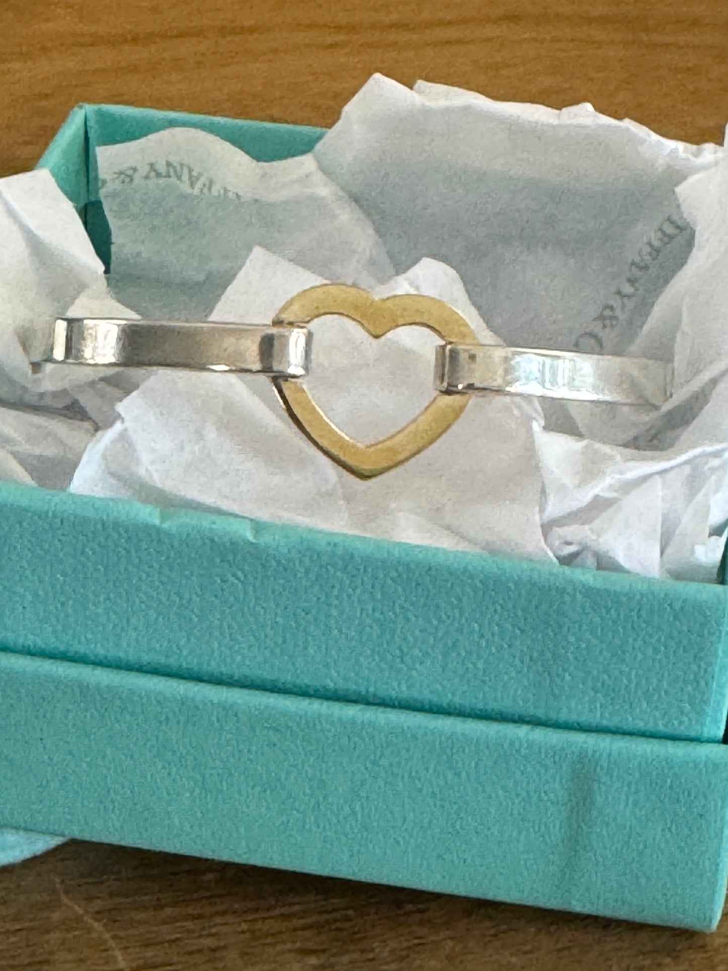Vintage 2003 Tiffany & Co. 925 and 18K (759) yellow gold Heart Bangle Bracelet