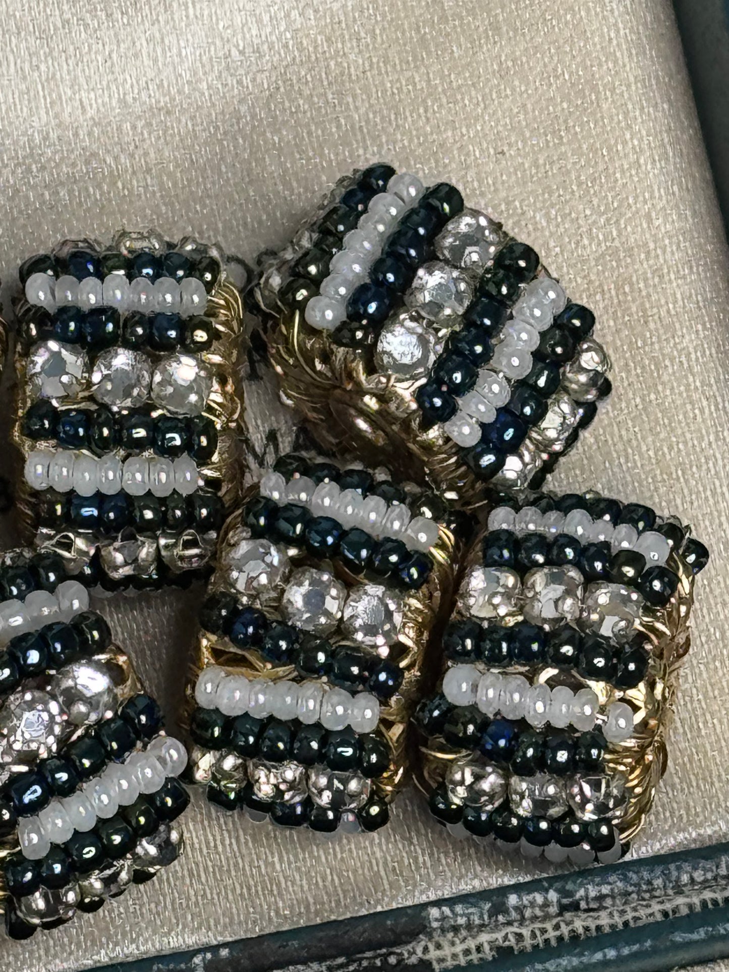 Six Vintage Vendome Glass Pearl & Flat Back Rhinestone Rondels