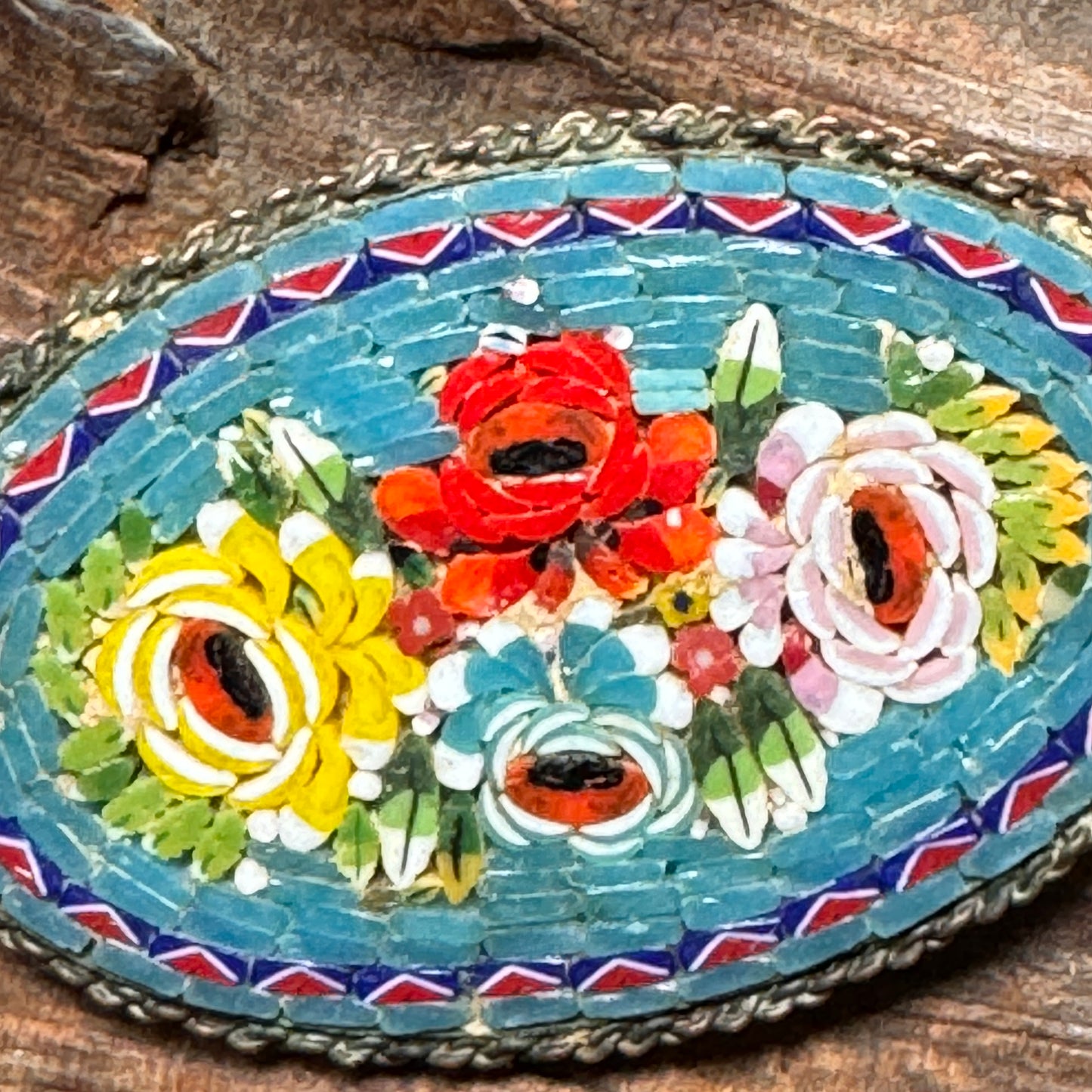 Vintage Italian Micromosaic Floral Pin