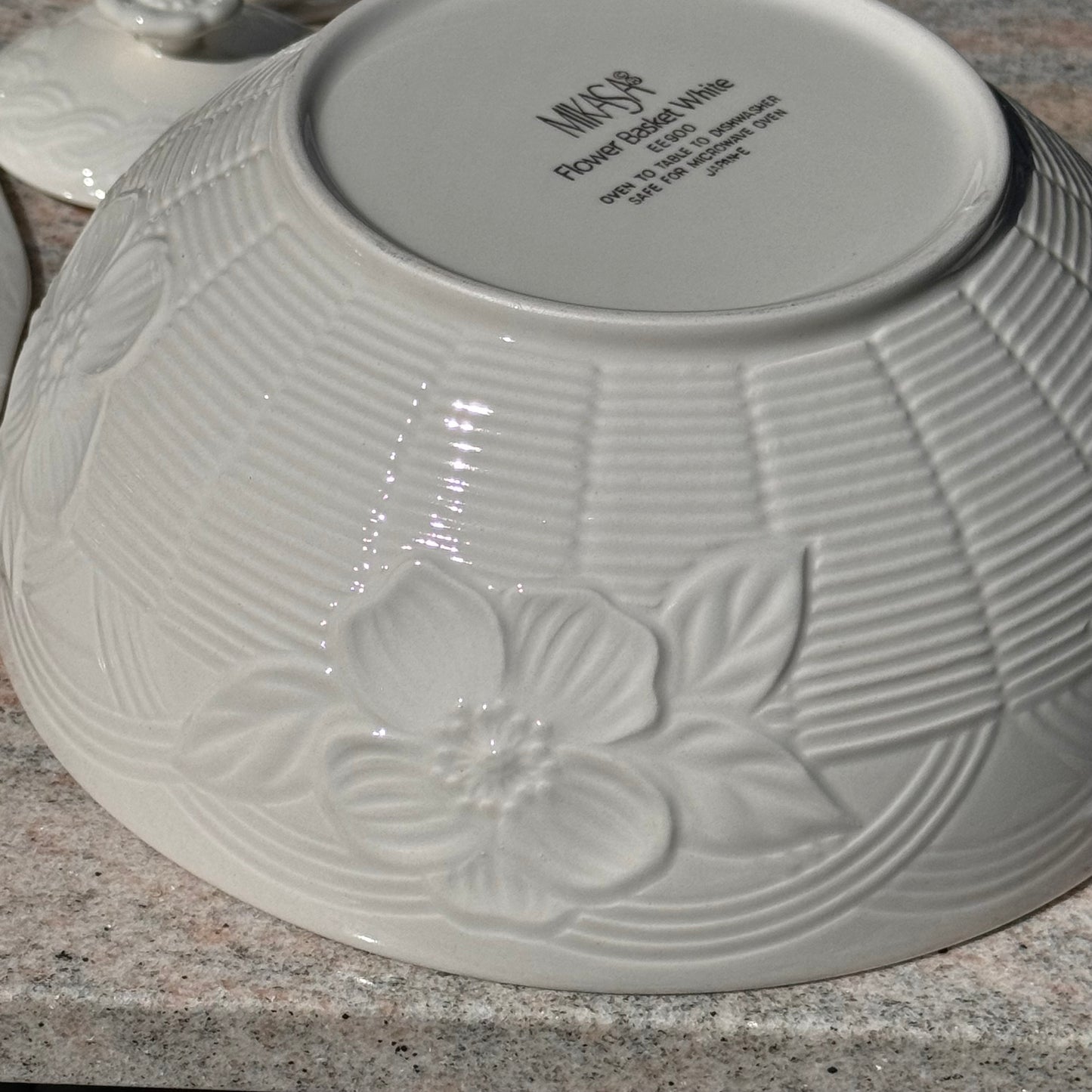 Mikasa Japanese Flower Basket White Vegetable Bowl,Serving Platter, Cream & Covered Sugar Bowl