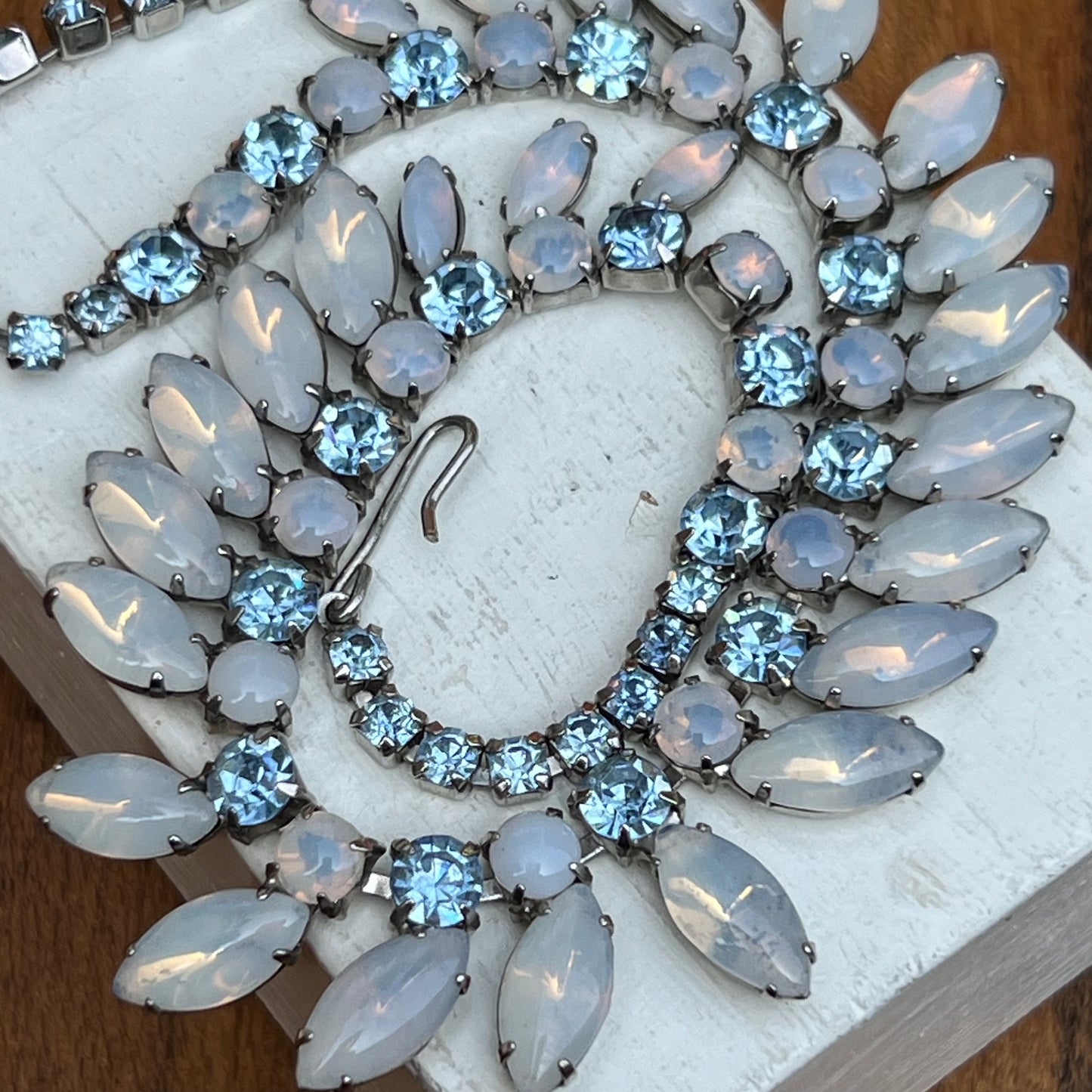 Vintage Soft Blue and Pearlized Rhinestone Necklace