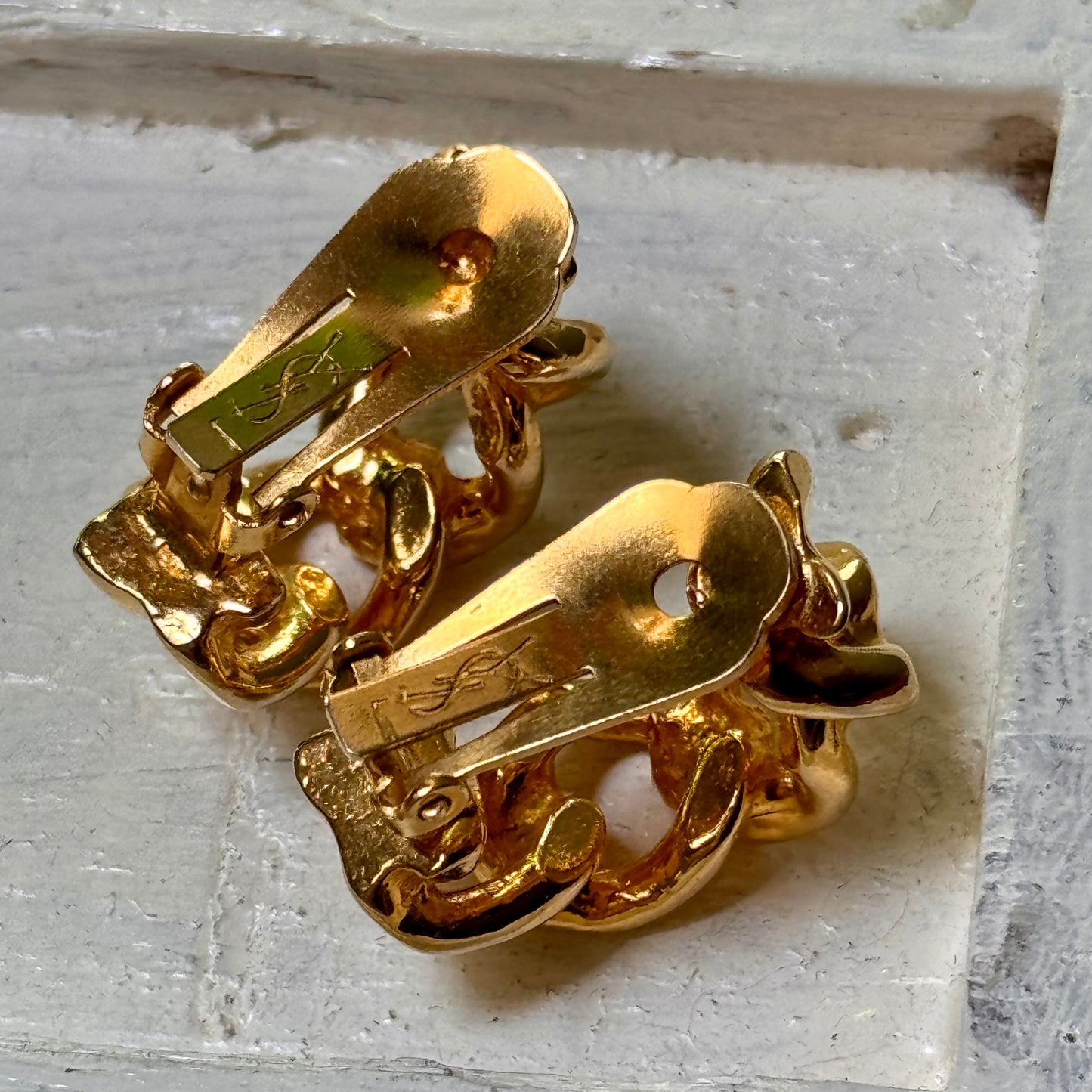 Vintage YSL Yves Saint Laurent Gold Tone Metal Chain Earrings