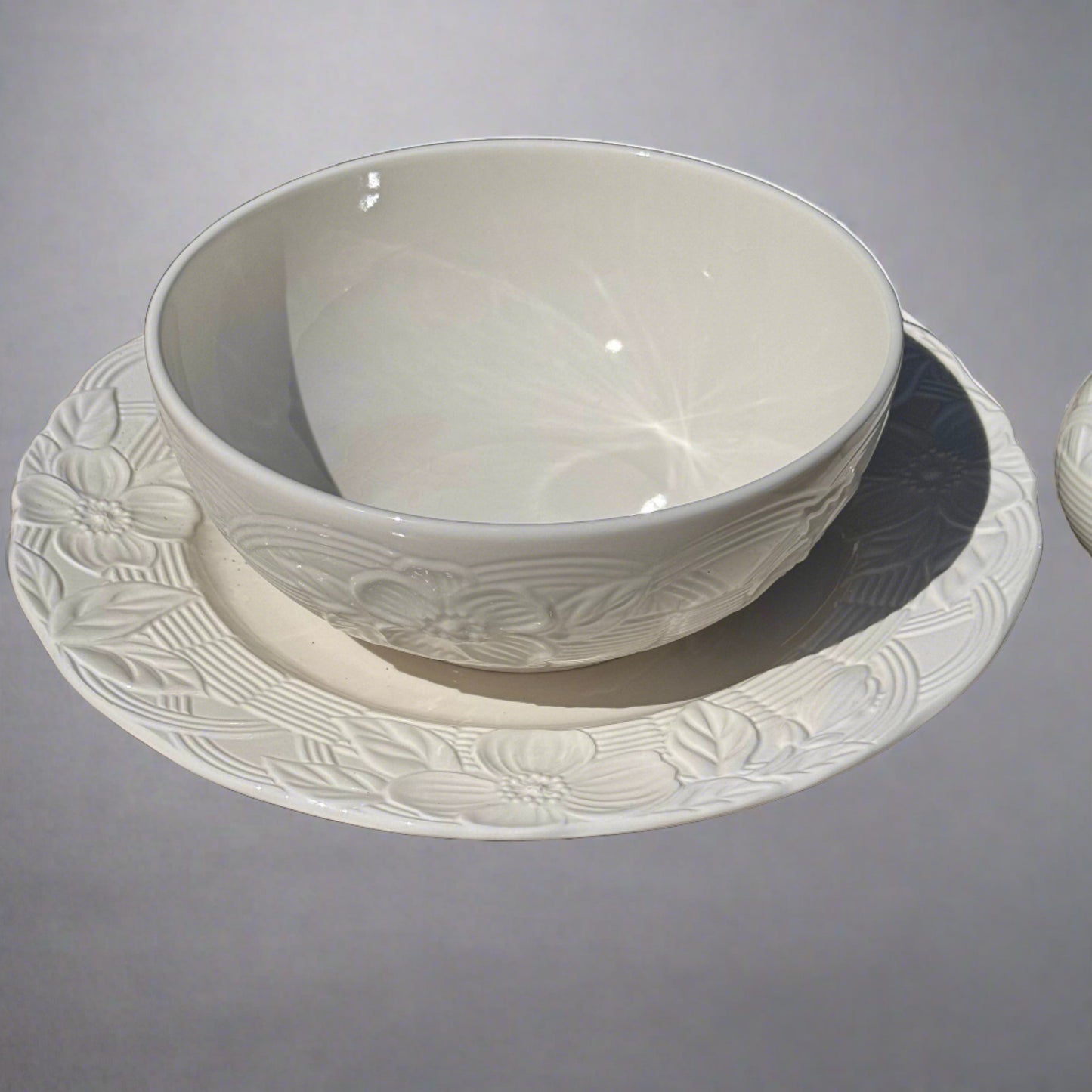 Mikasa Japanese Flower Basket White Vegetable Bowl,Serving Platter, Cream & Covered Sugar Bowl