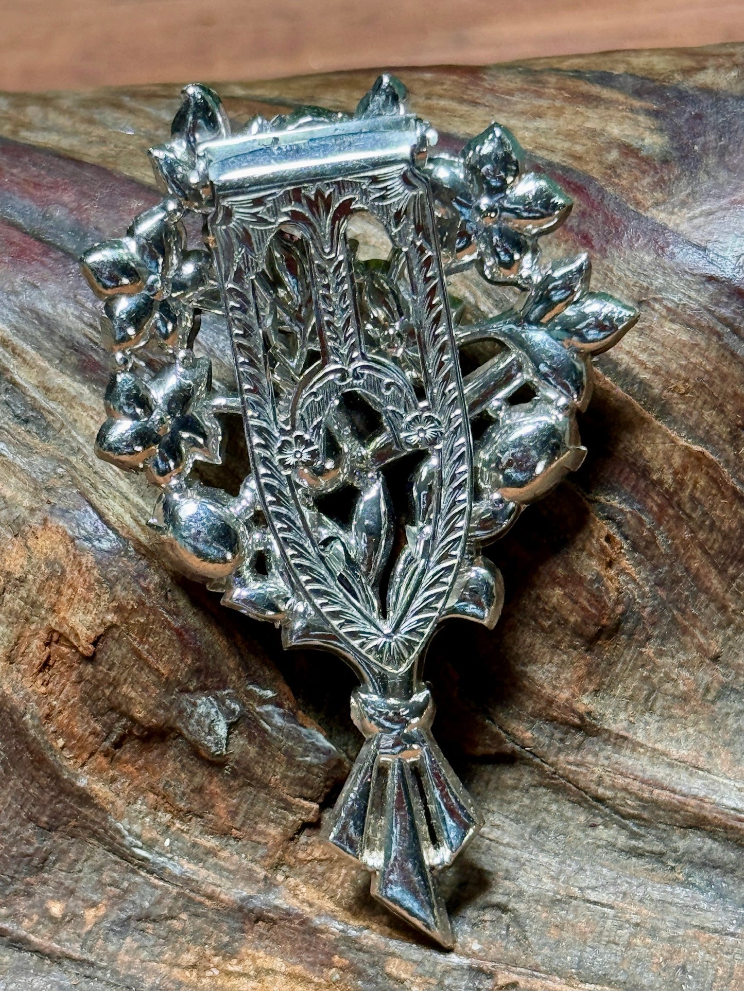 Vintage Floral Bouquet Dress Clip Clear and Soft Purple Rhinestones