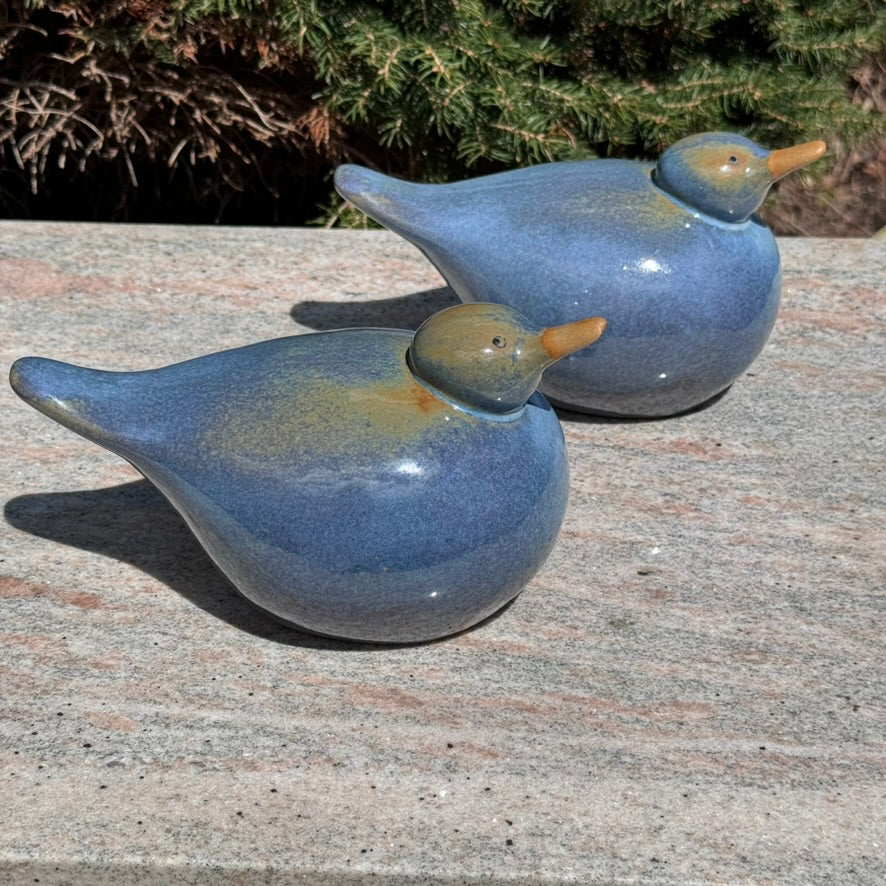 Pair of Blue Pottery Birds