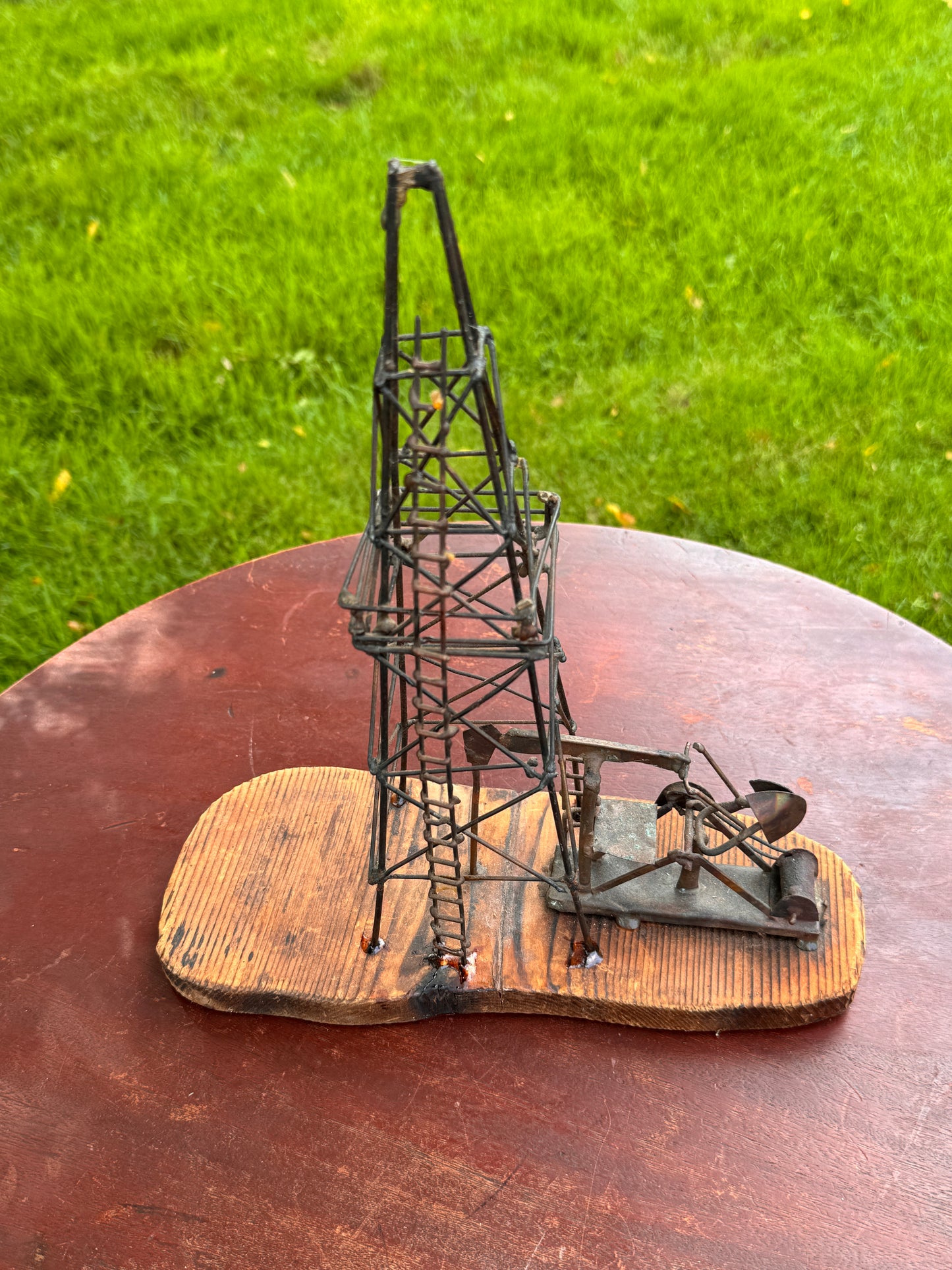 Vintage Brutalist Mixed Metals Oil Rig & Tower Sculpture Signed Ecirpa