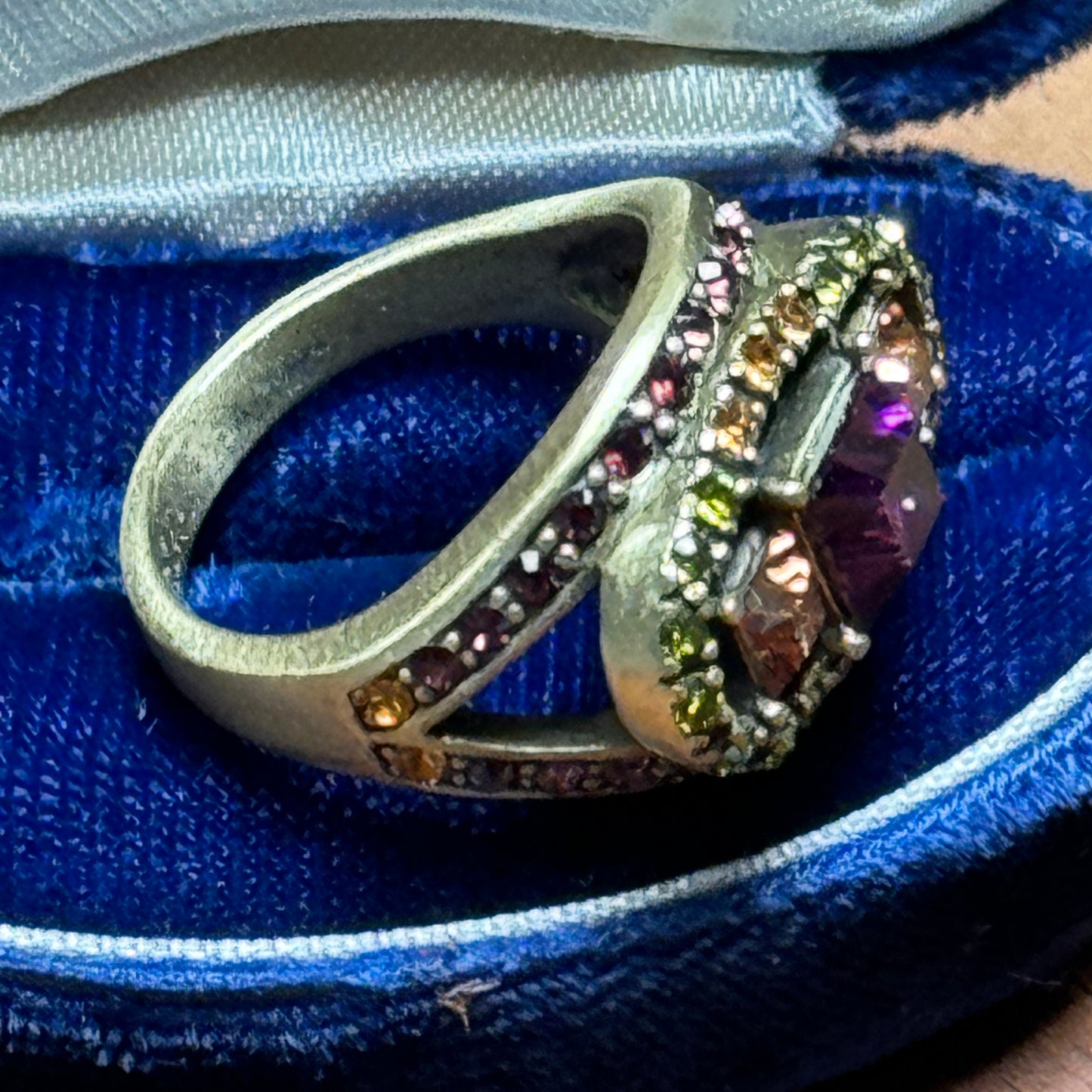 Heidi Daus Amethyst, Amber, Einite Pink Swarovski Crystal Ring Size 8