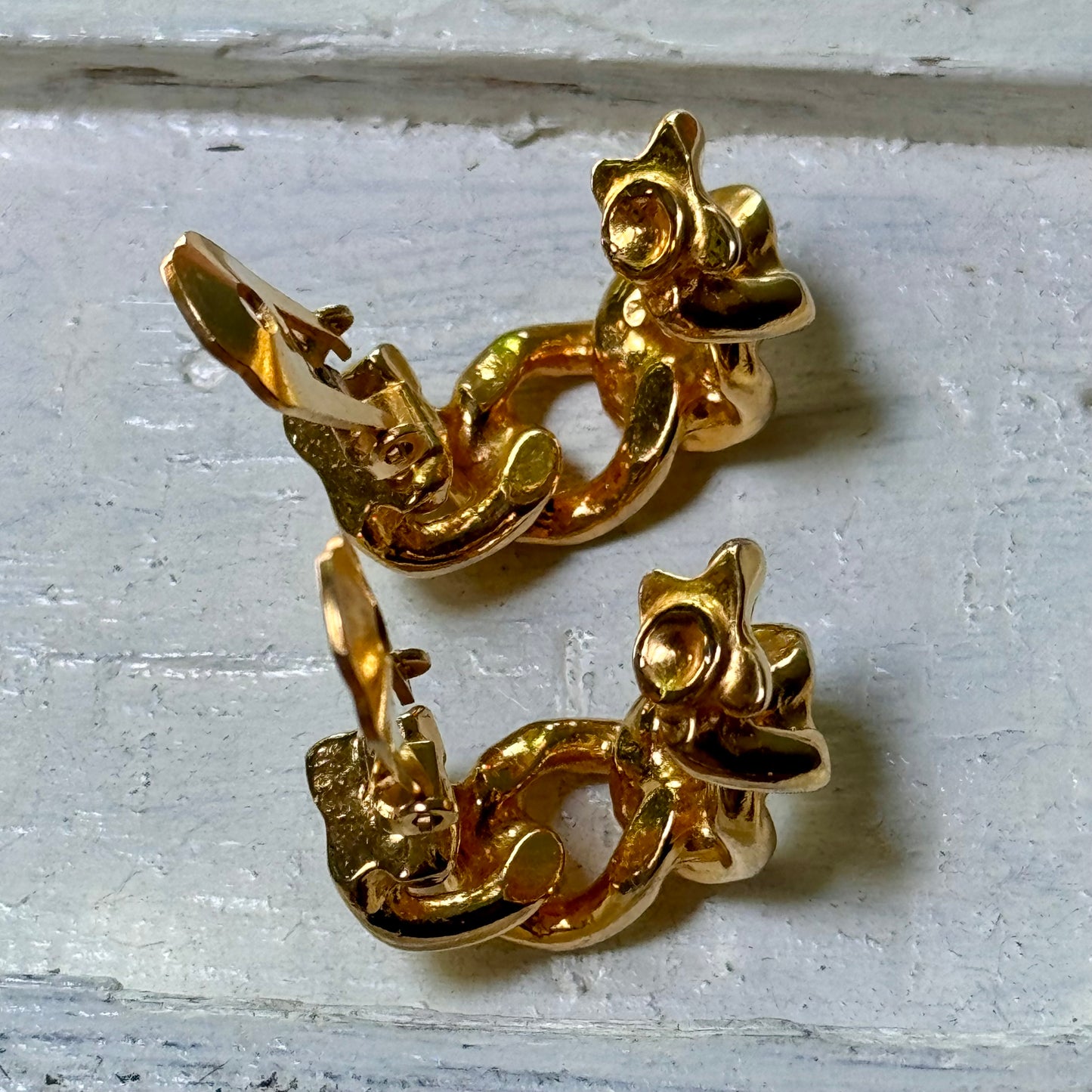 Vintage YSL Yves Saint Laurent Gold Tone Metal Chain Earrings