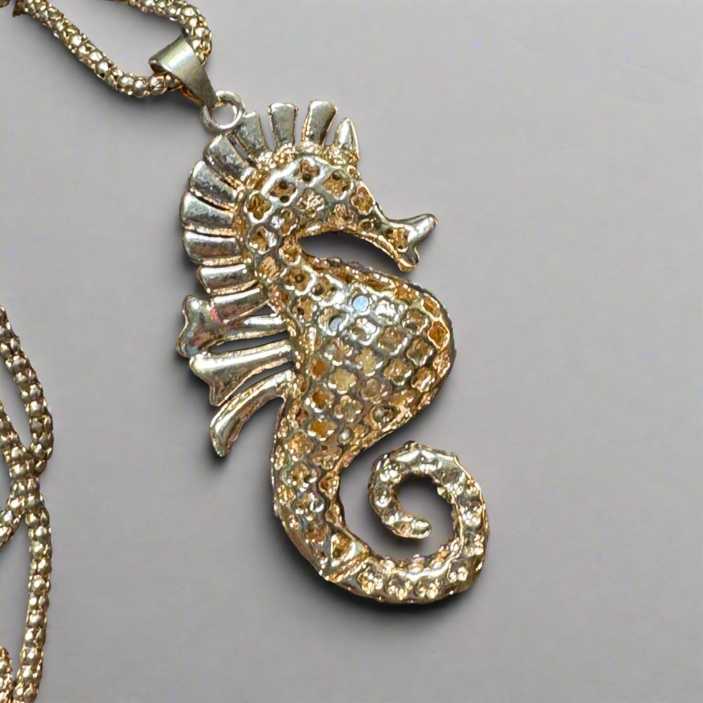 Betsy Johnson Pink Enamel Rhinestone Seahorse Pendant Necklace