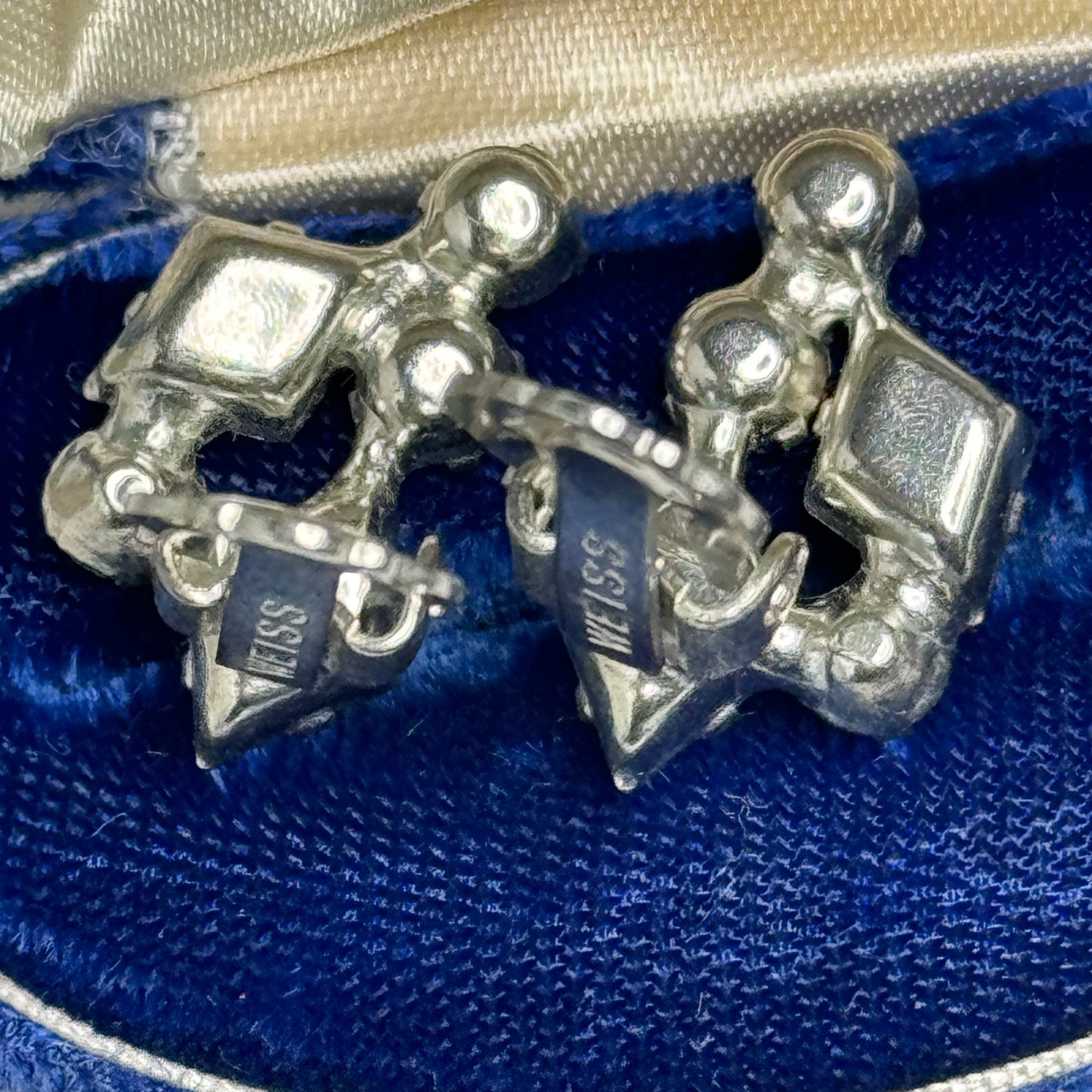 Vintage D & E for Weiss Soft Blue Multi Faceted Rhinestone Earrings