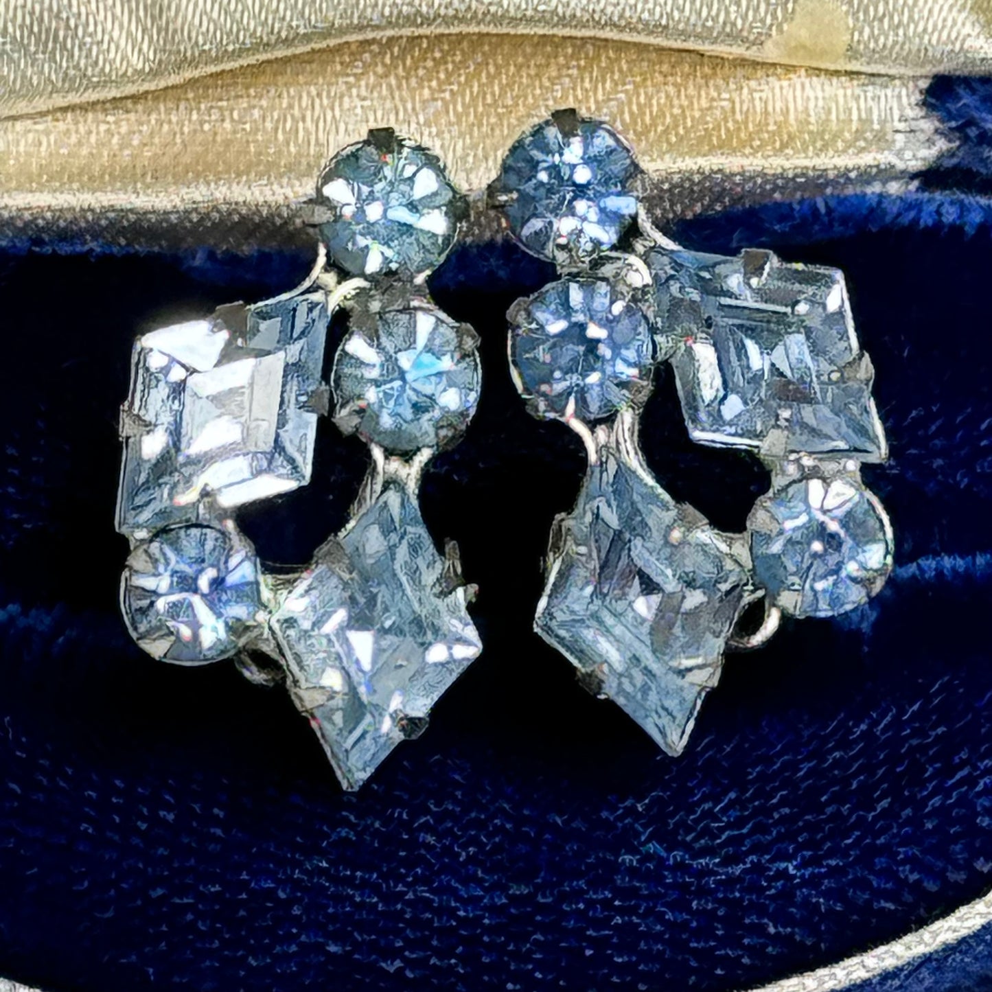 Vintage D & E for Weiss Soft Blue Multi Faceted Rhinestone Earrings