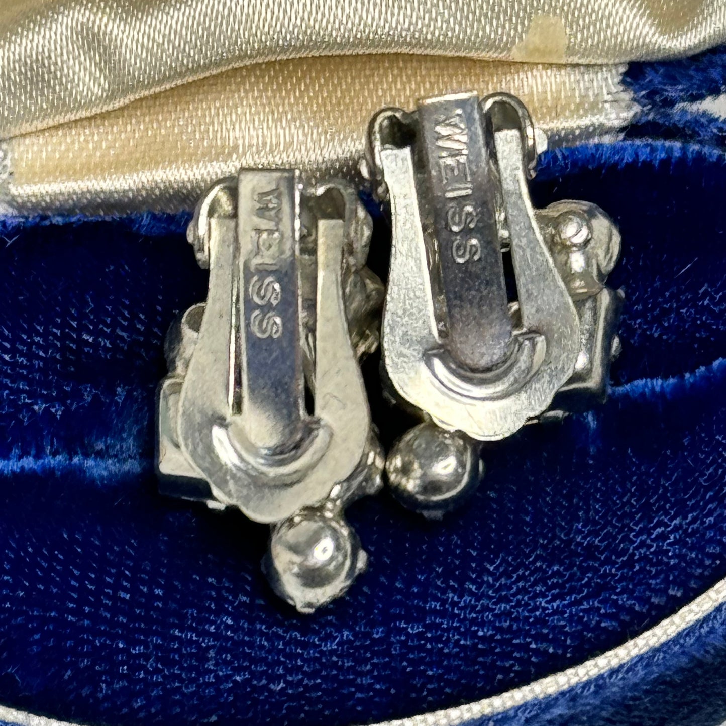 Vintage D & E for Weiss Soft Blue Multi Faceted Rhinestone Earrings