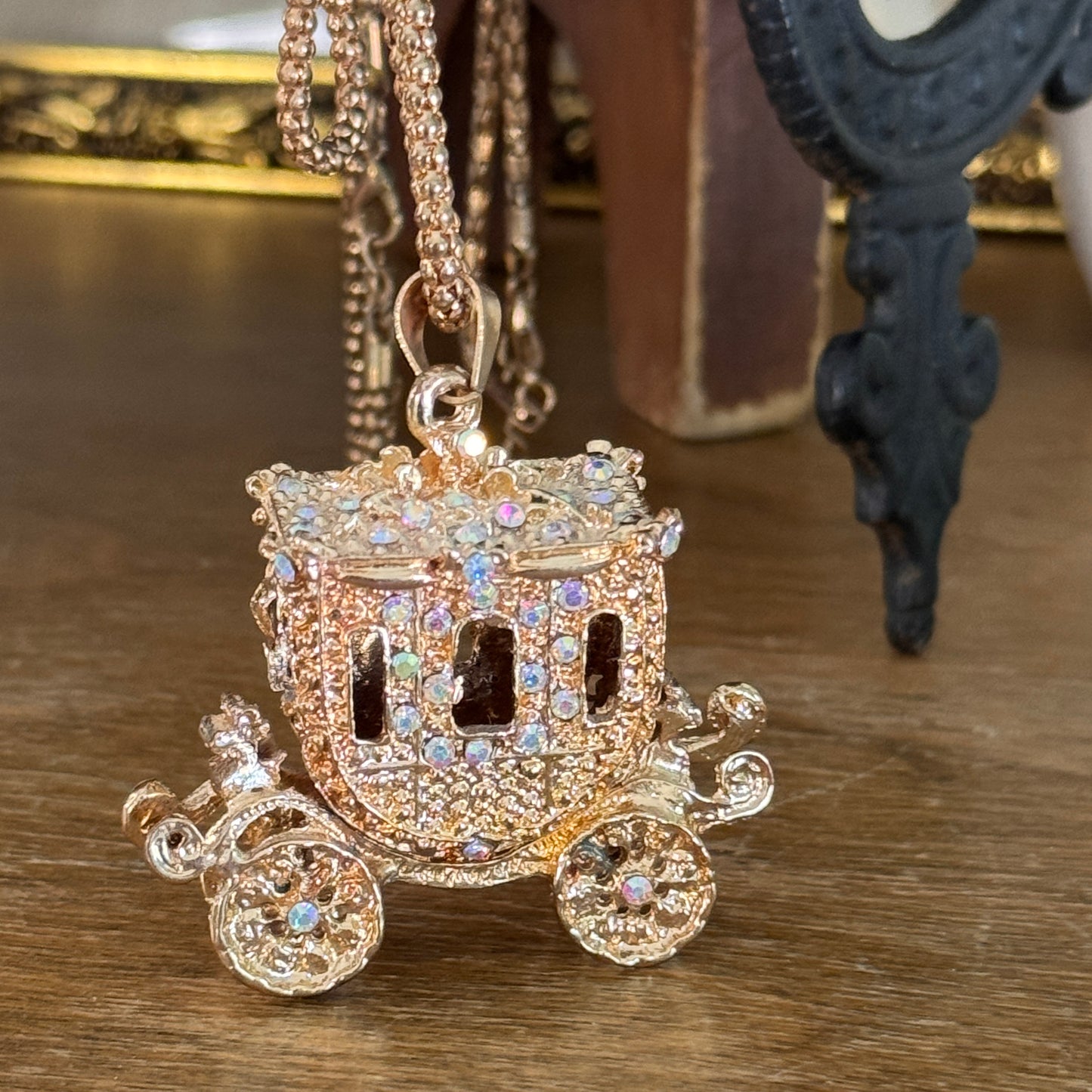 Betsey Johnson Rhinestone Encrusted Princess Coach Necklace