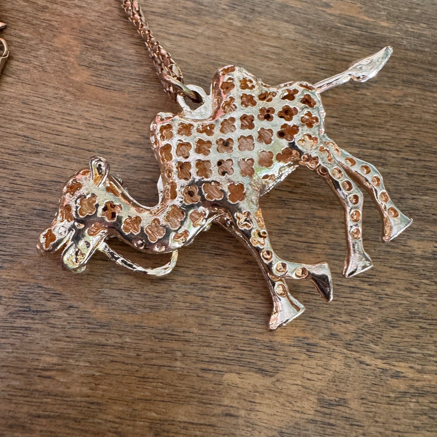 Betsey Johnson Purple Enamel, Purple and Clear Multi Faceted Rhinestone Camel Necklace