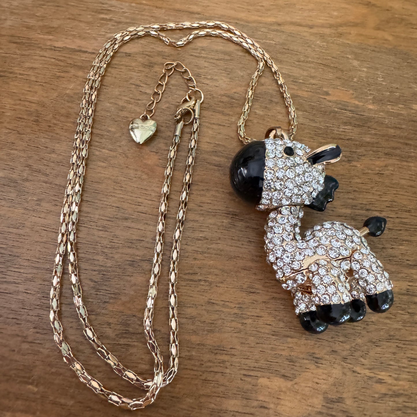 Betsey Johnson Black Enamel and Rhinestone Horse Pendant Necklace