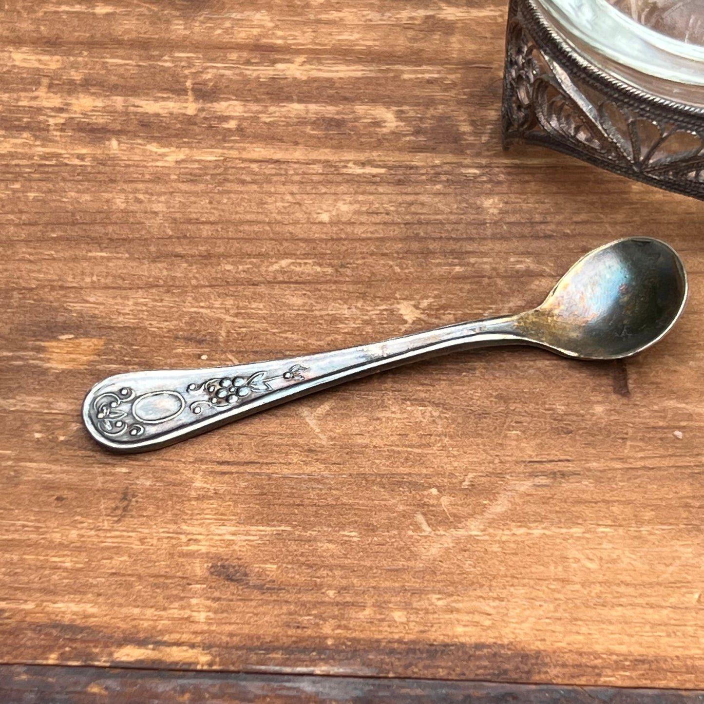 Vintage Russian Chair Shaped Filigree Open Salt & Spoon