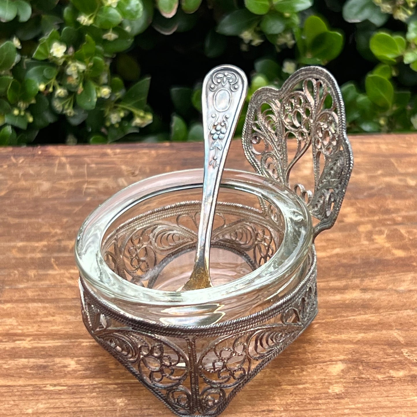 Vintage Russian Chair Shaped Filigree Open Salt & Spoon