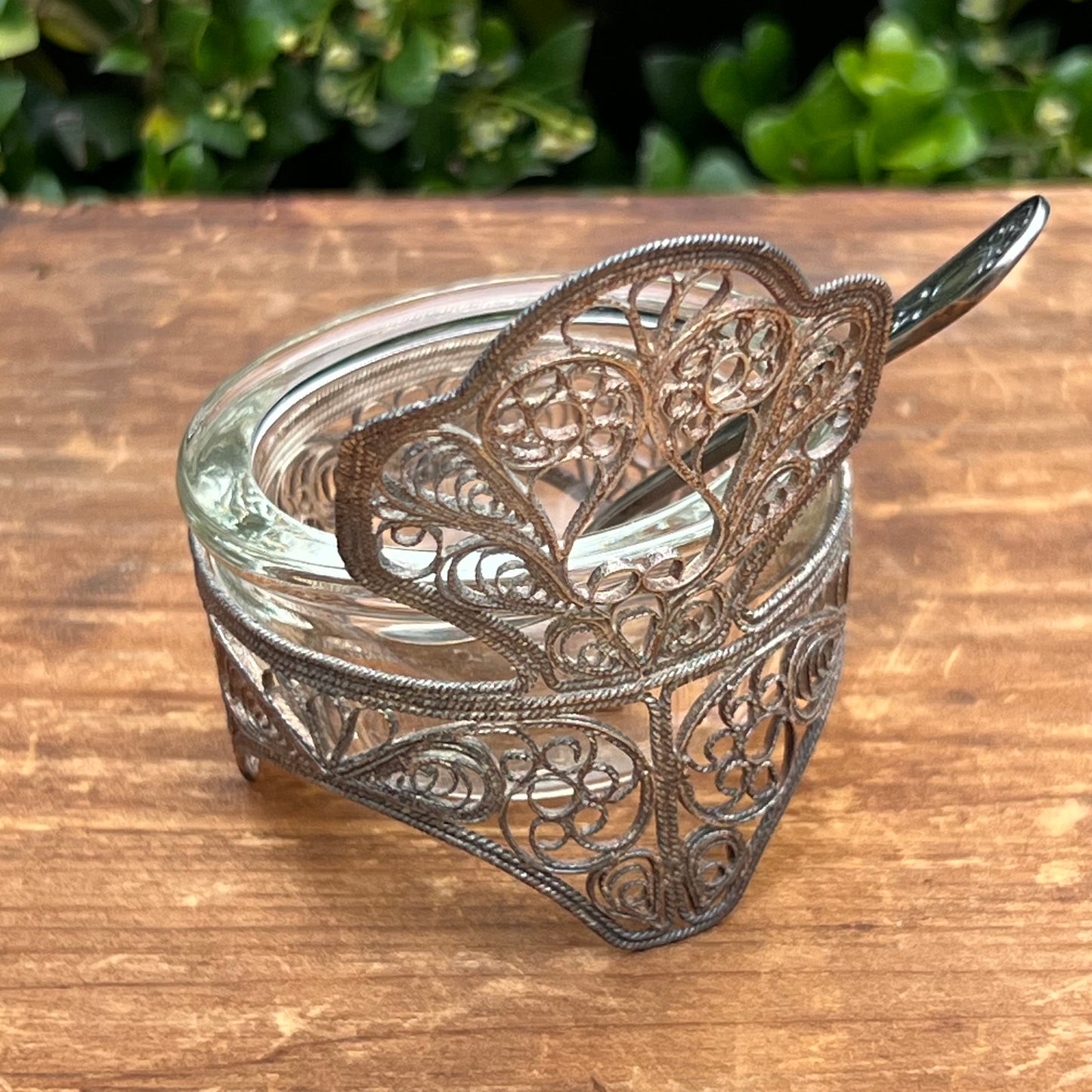 Vintage Russian Chair Shaped Filigree Open Salt & Spoon