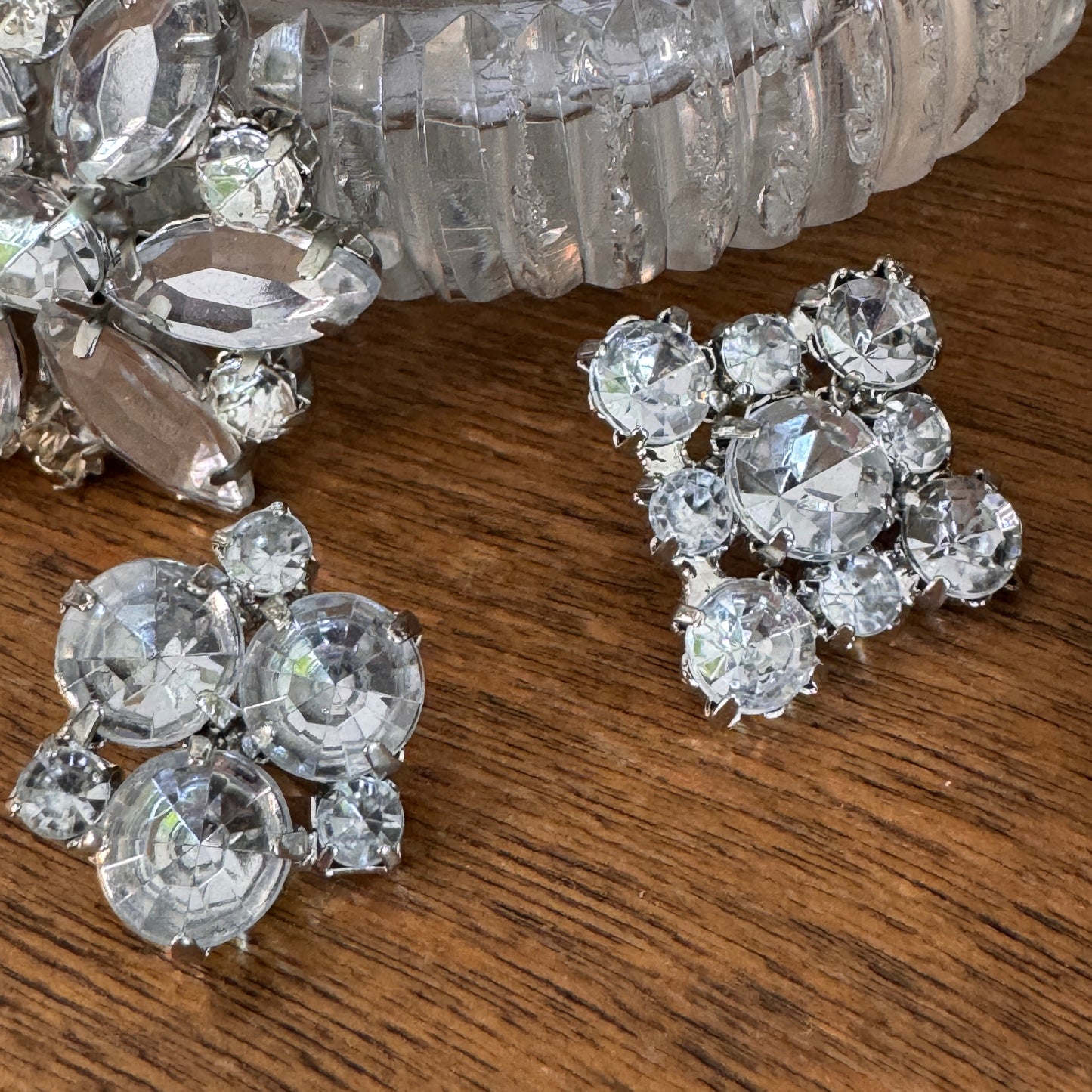 Four Vintage Clear Multi Faceted Rhinestone Buttons