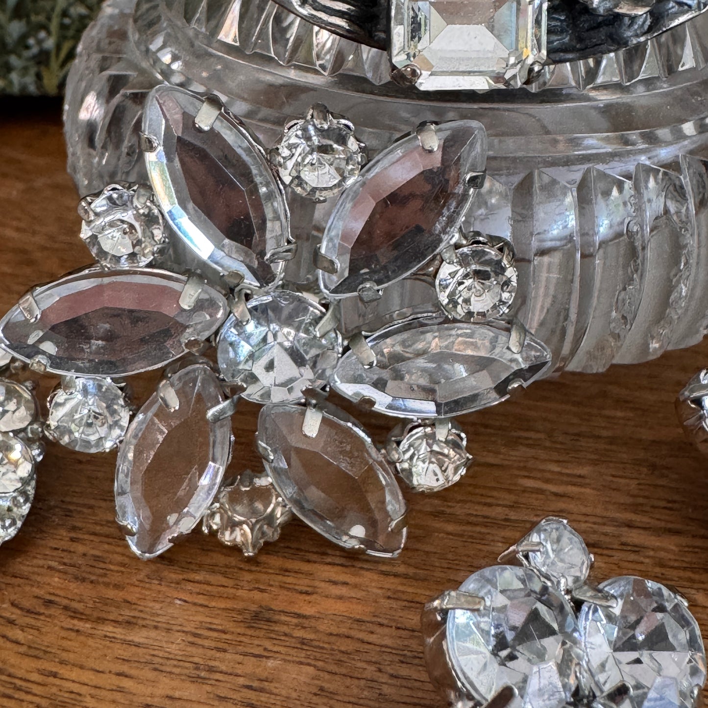 Four Vintage Clear Multi Faceted Rhinestone Buttons